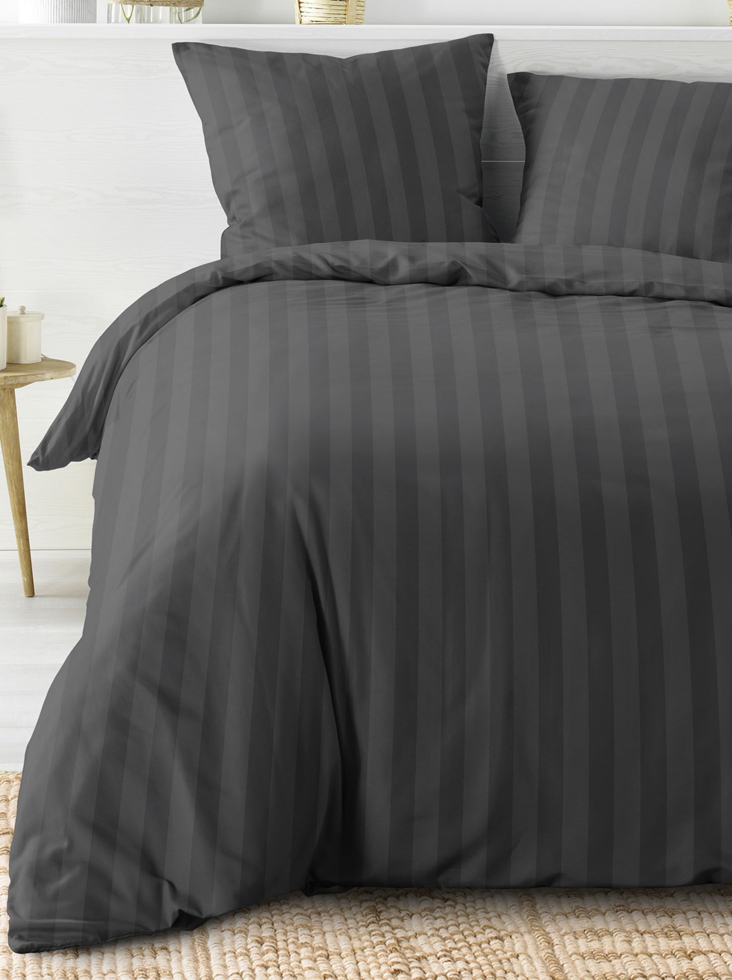Parure de lit rayures dans le tissage - Gris