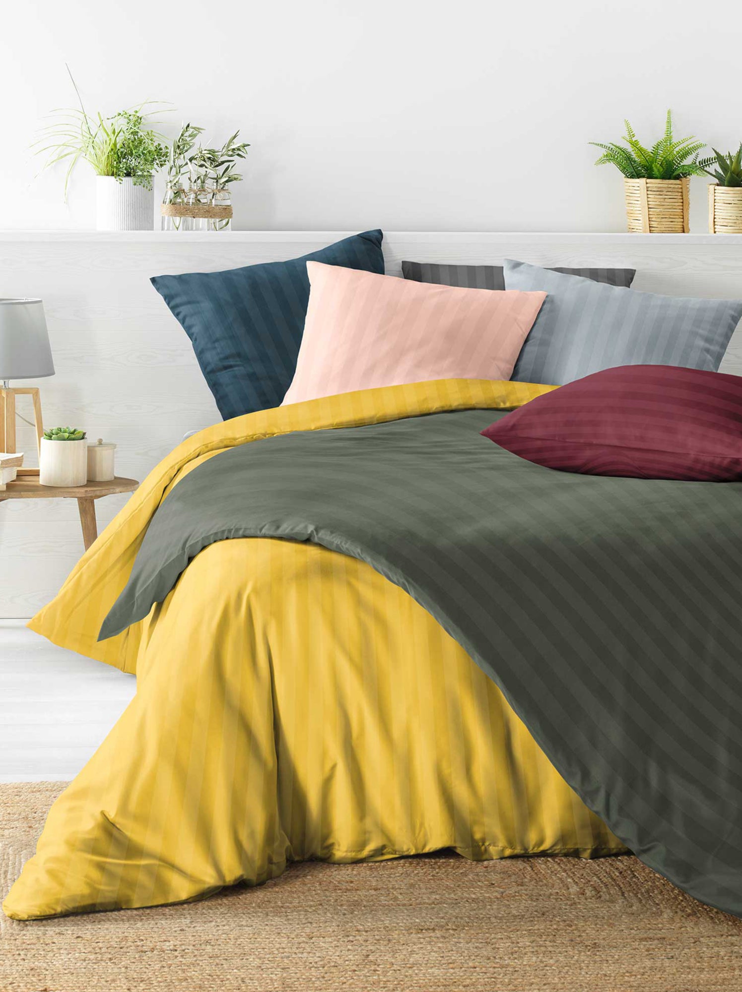Parure de lit rayures dans le tissage - Gris