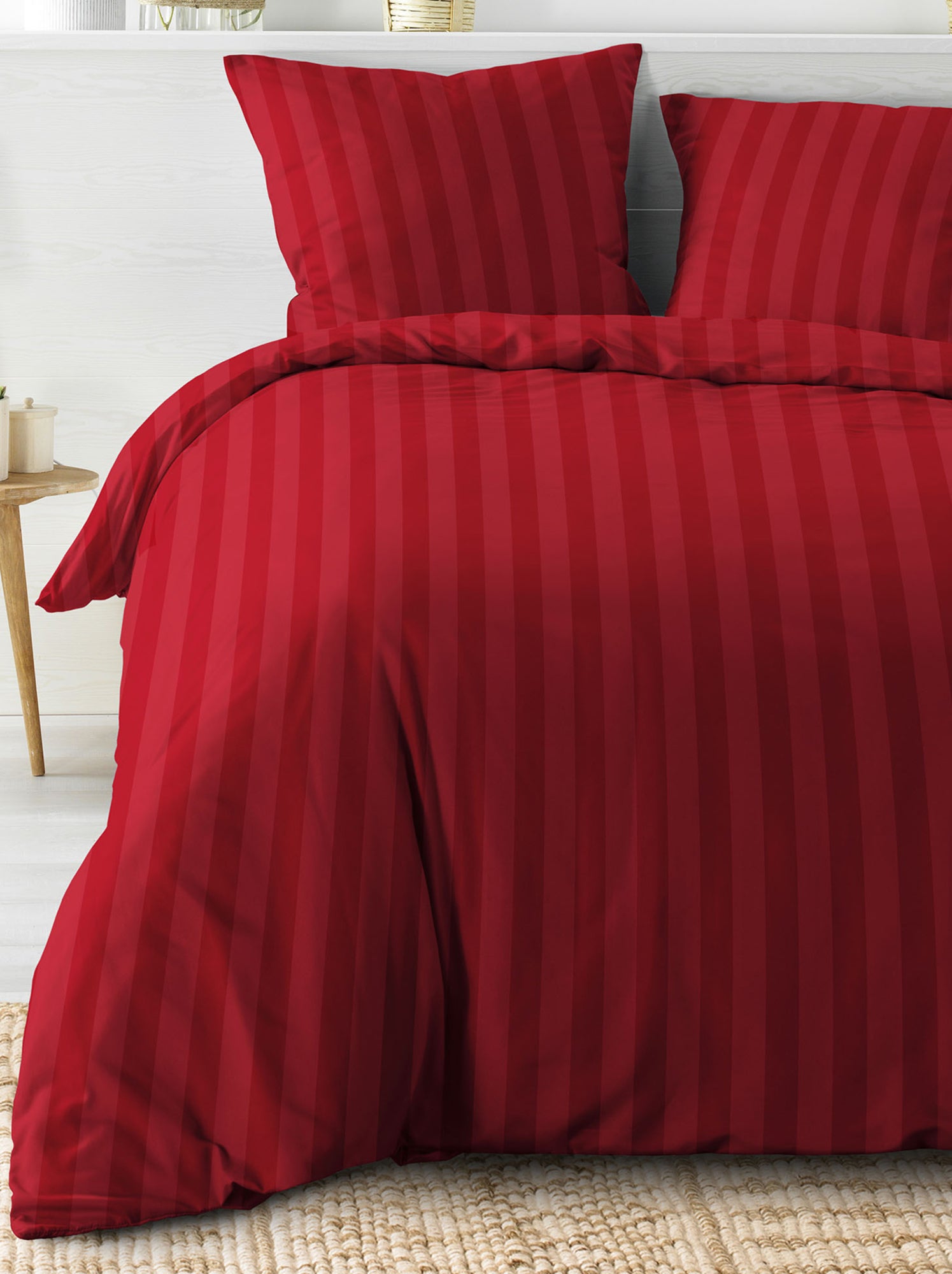 Parure de lit rayures dans le tissage - Rouge