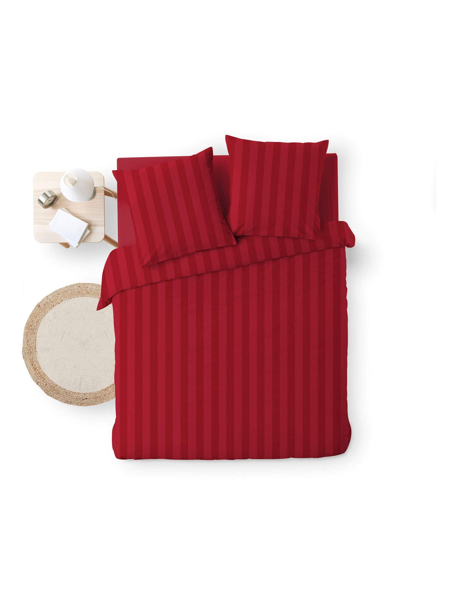Parure de lit rayures dans le tissage - Rouge