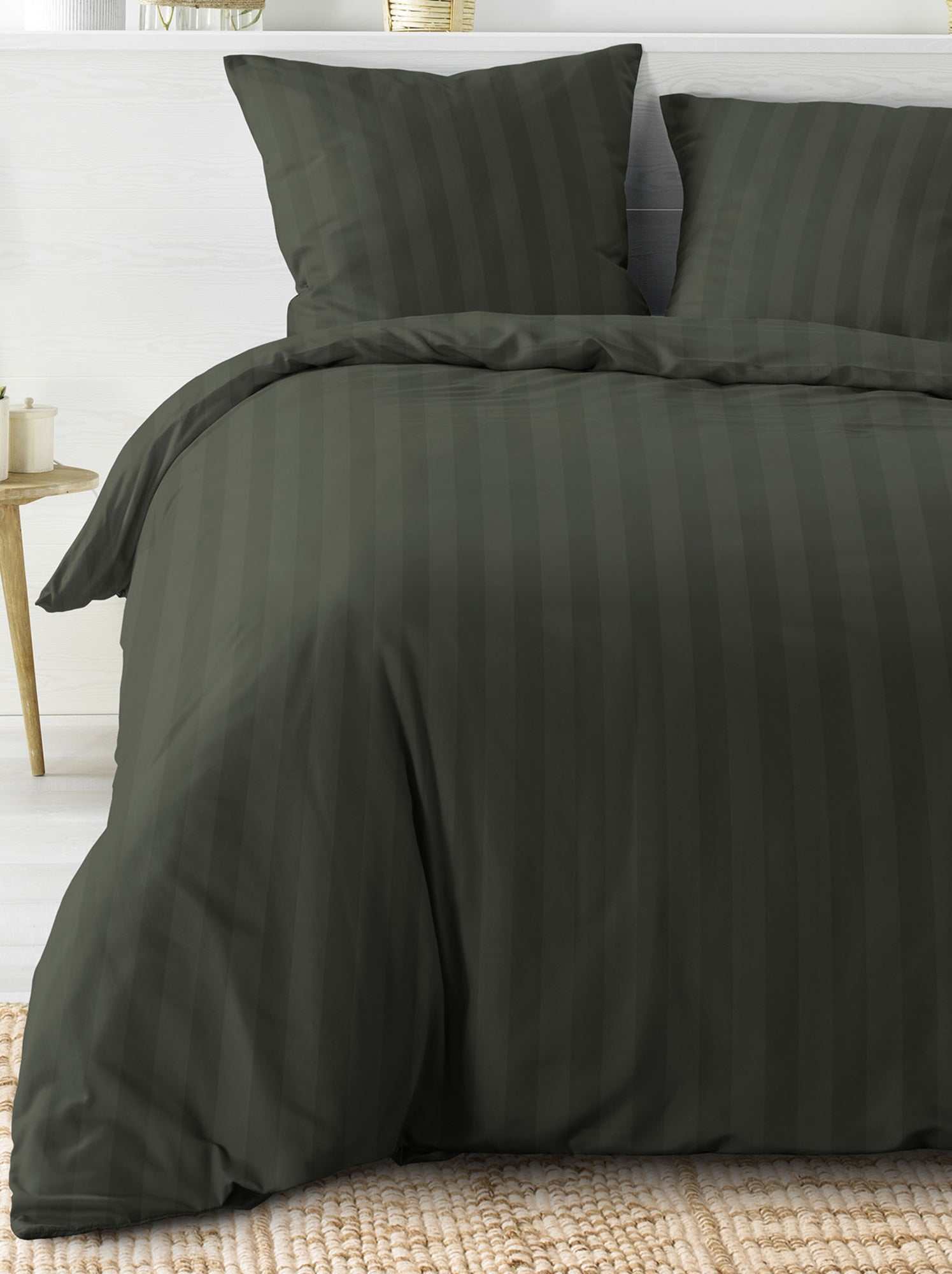 Parure de lit rayures dans le tissage - Vert
