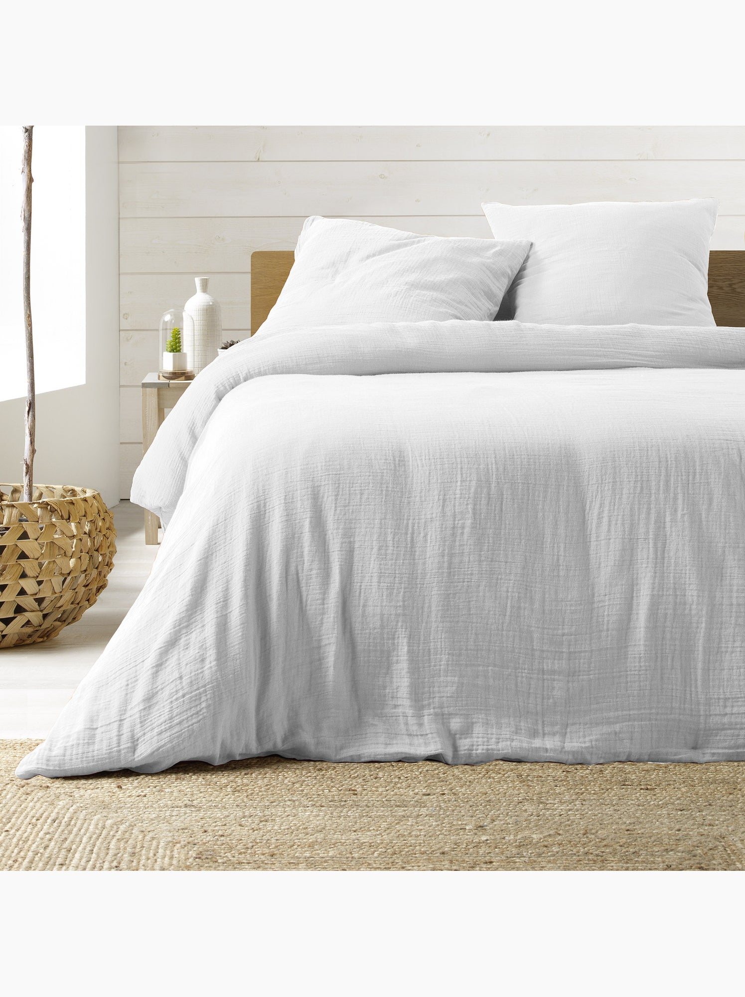 Parure de lit sienna + 2 taies 63x63 cm – double face gaze de coton & coton 57 fils - Blanc