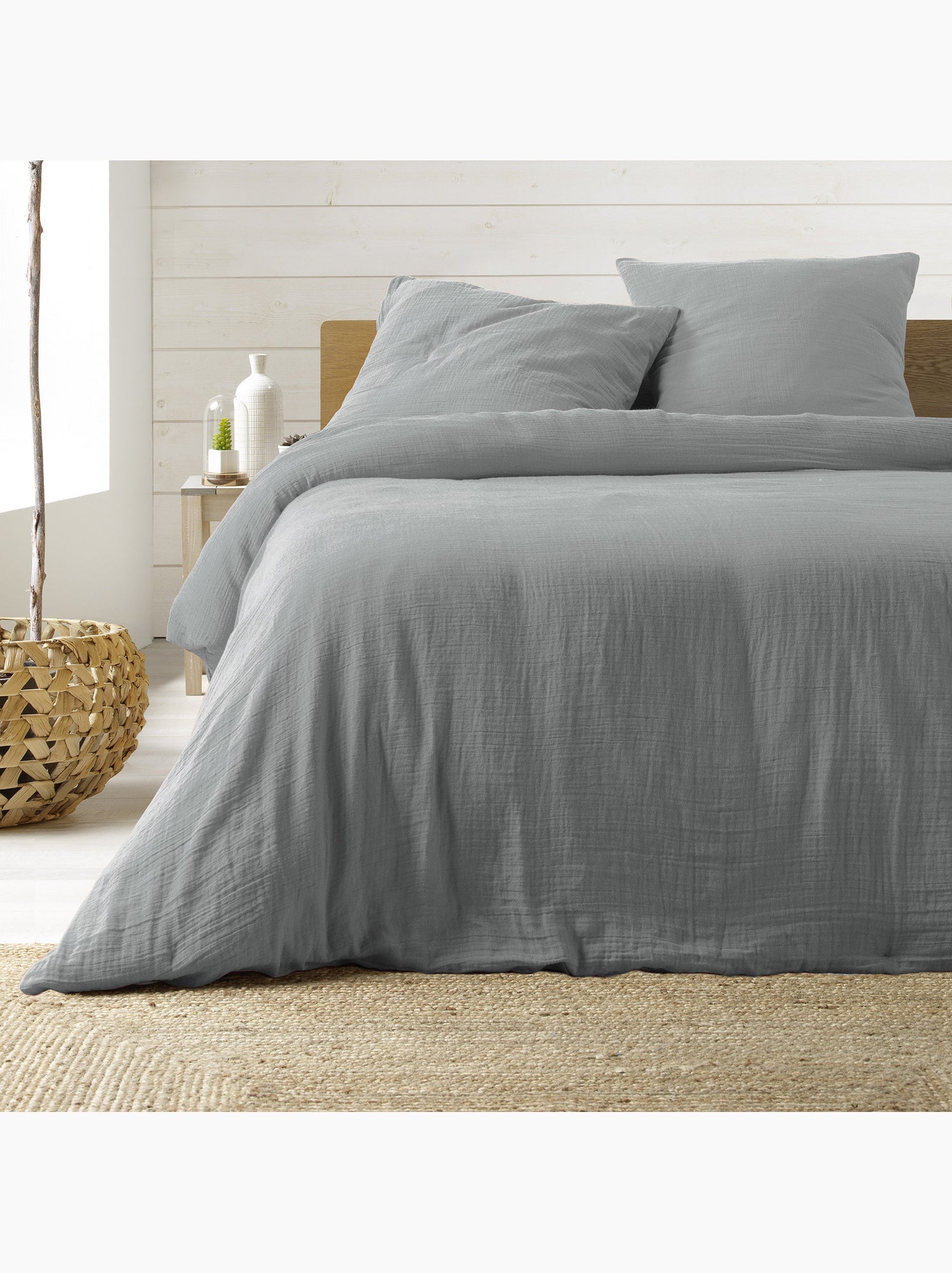 Parure de lit sienna + 2 taies 63x63 cm – double face gaze de coton & coton 57 fils - Gris