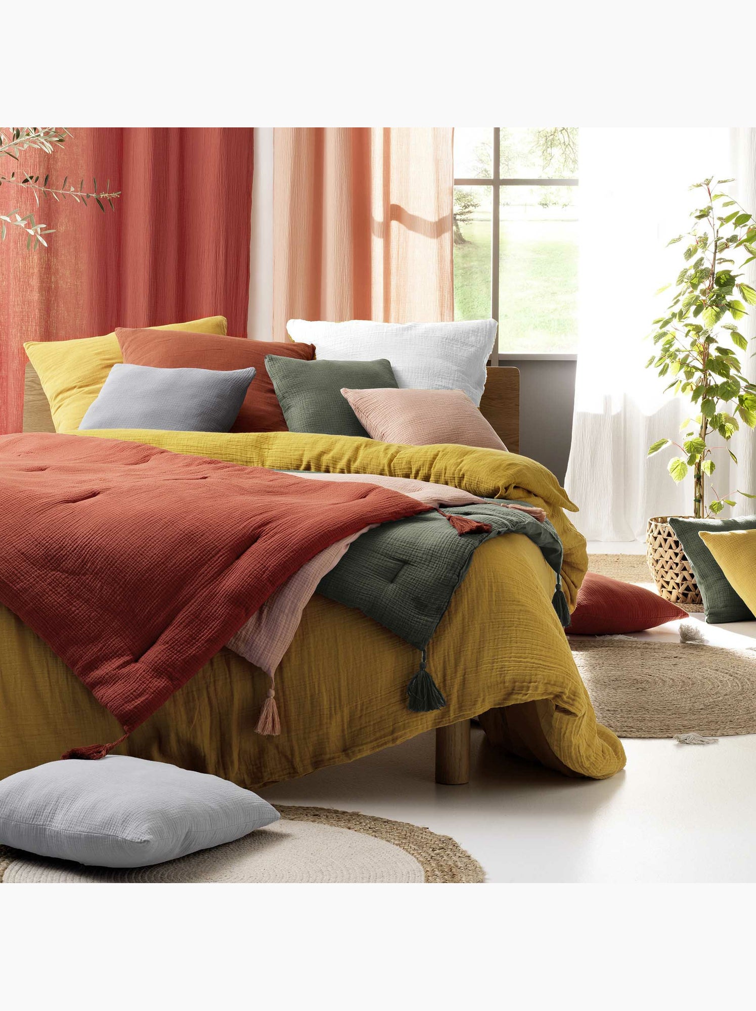 Parure de lit sienna + 2 taies 63x63 cm – double face gaze de coton & coton 57 fils - Gris