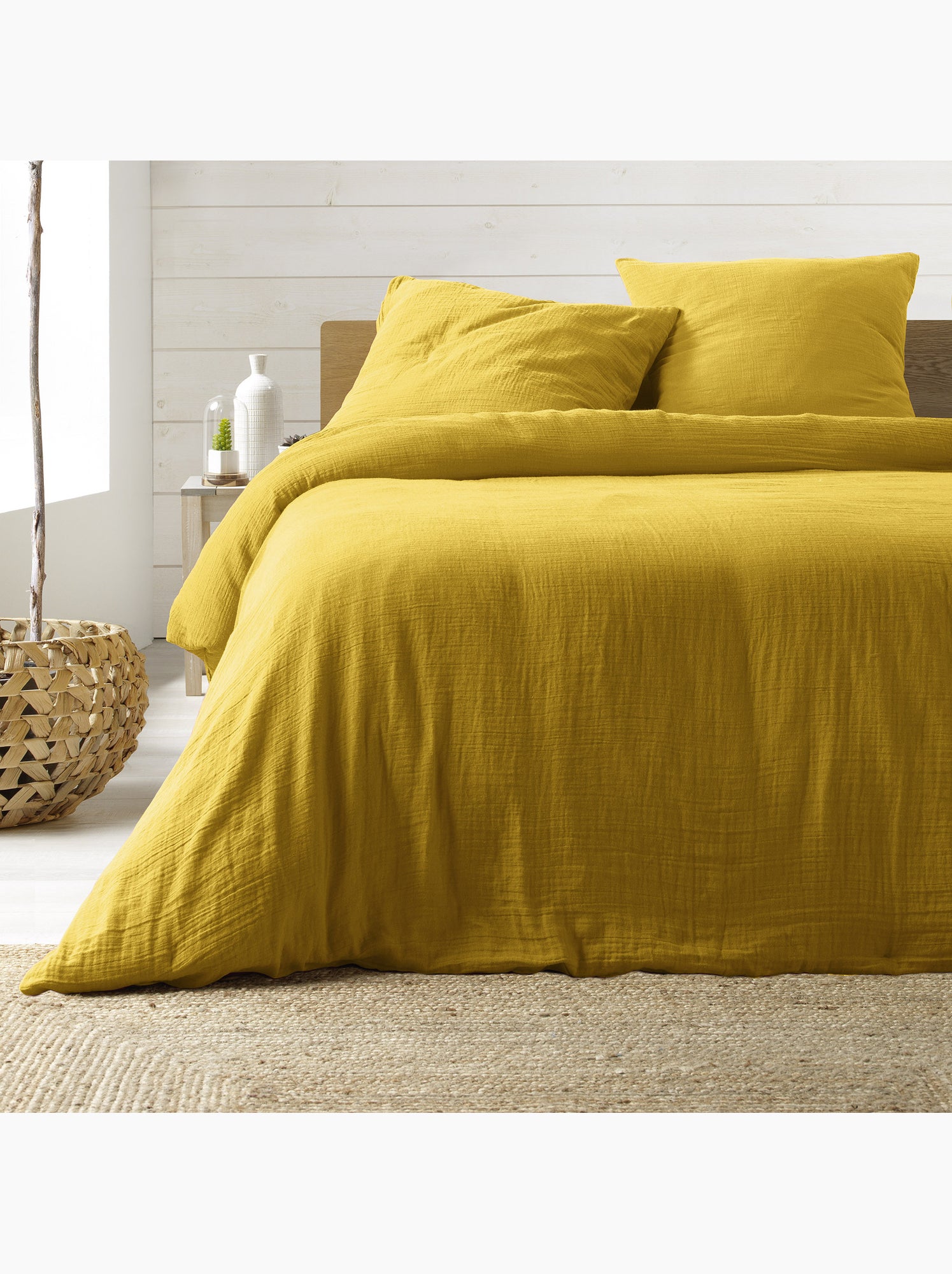 Parure de lit sienna + 2 taies 63x63 cm – double face gaze de coton & coton 57 fils - Jaune