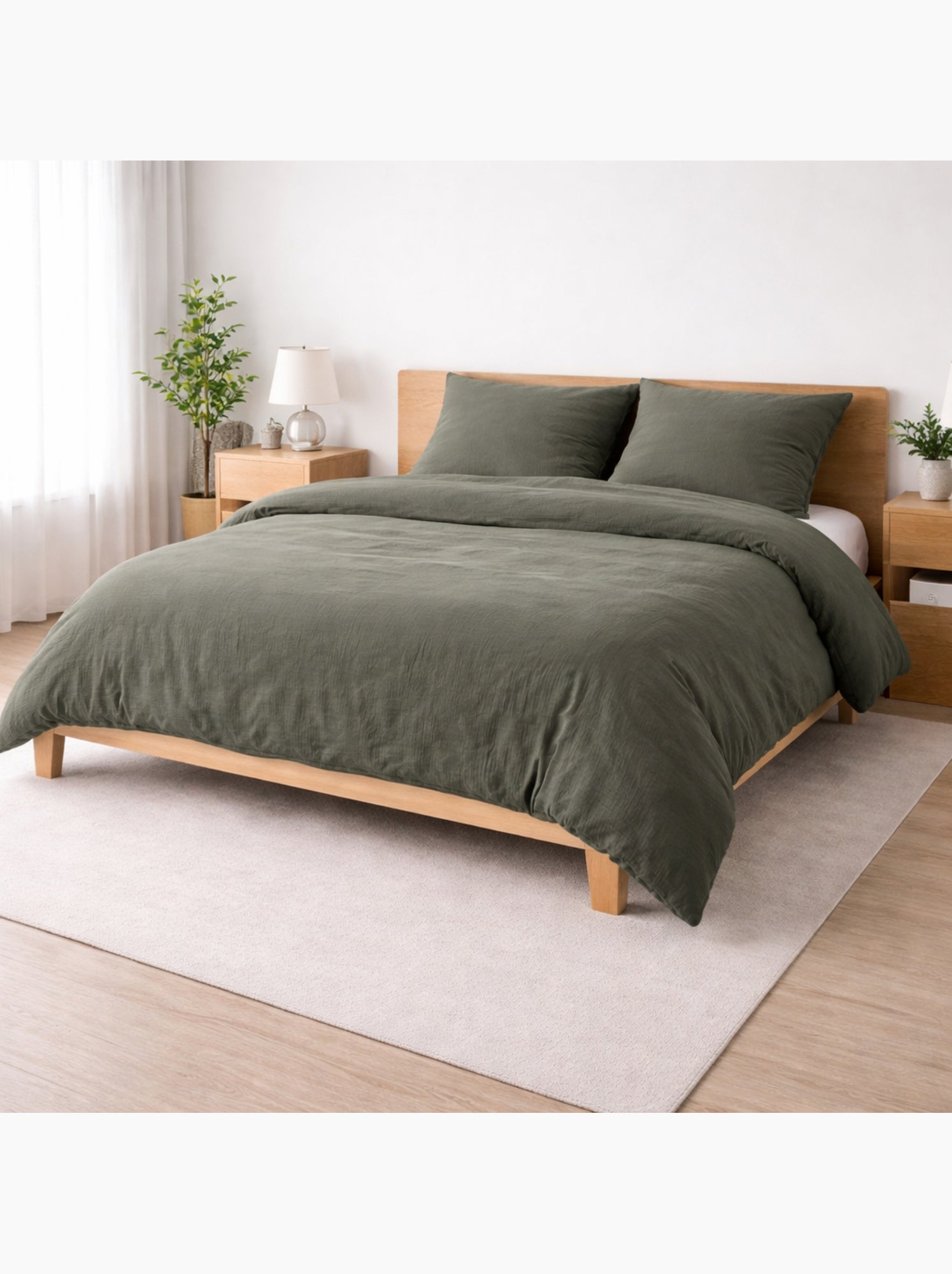 Parure de lit sienna + 2 taies 63x63 cm – double face gaze de coton & coton 57 fils - Kaki