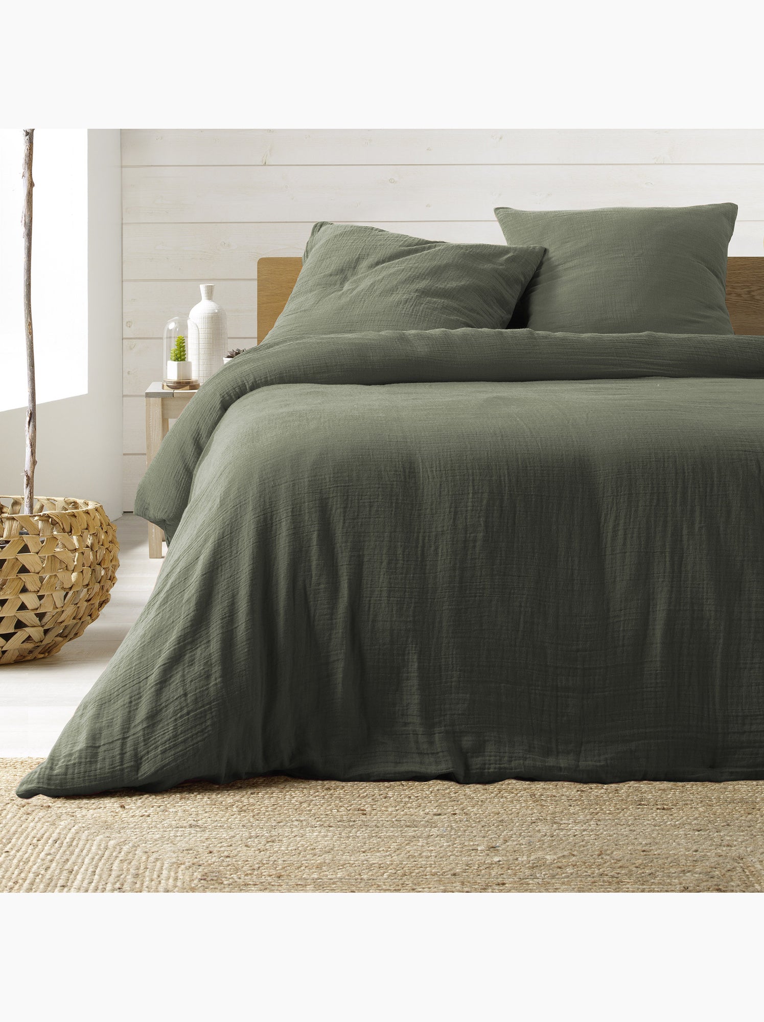 Parure de lit sienna + 2 taies 63x63 cm – double face gaze de coton & coton 57 fils - Kaki