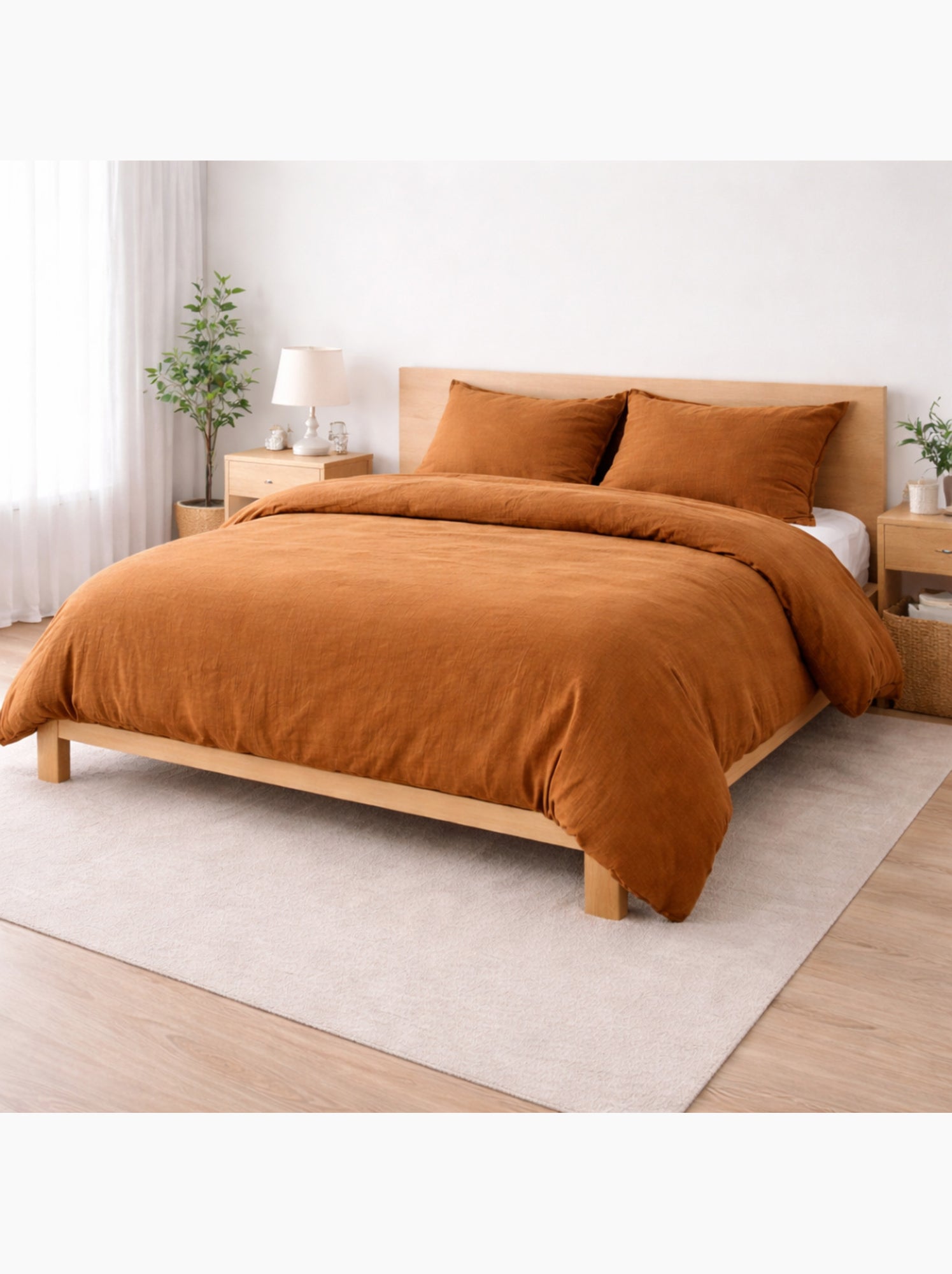 Parure de lit sienna + 2 taies 63x63 cm – double face gaze de coton & coton 57 fils - Marron caramel