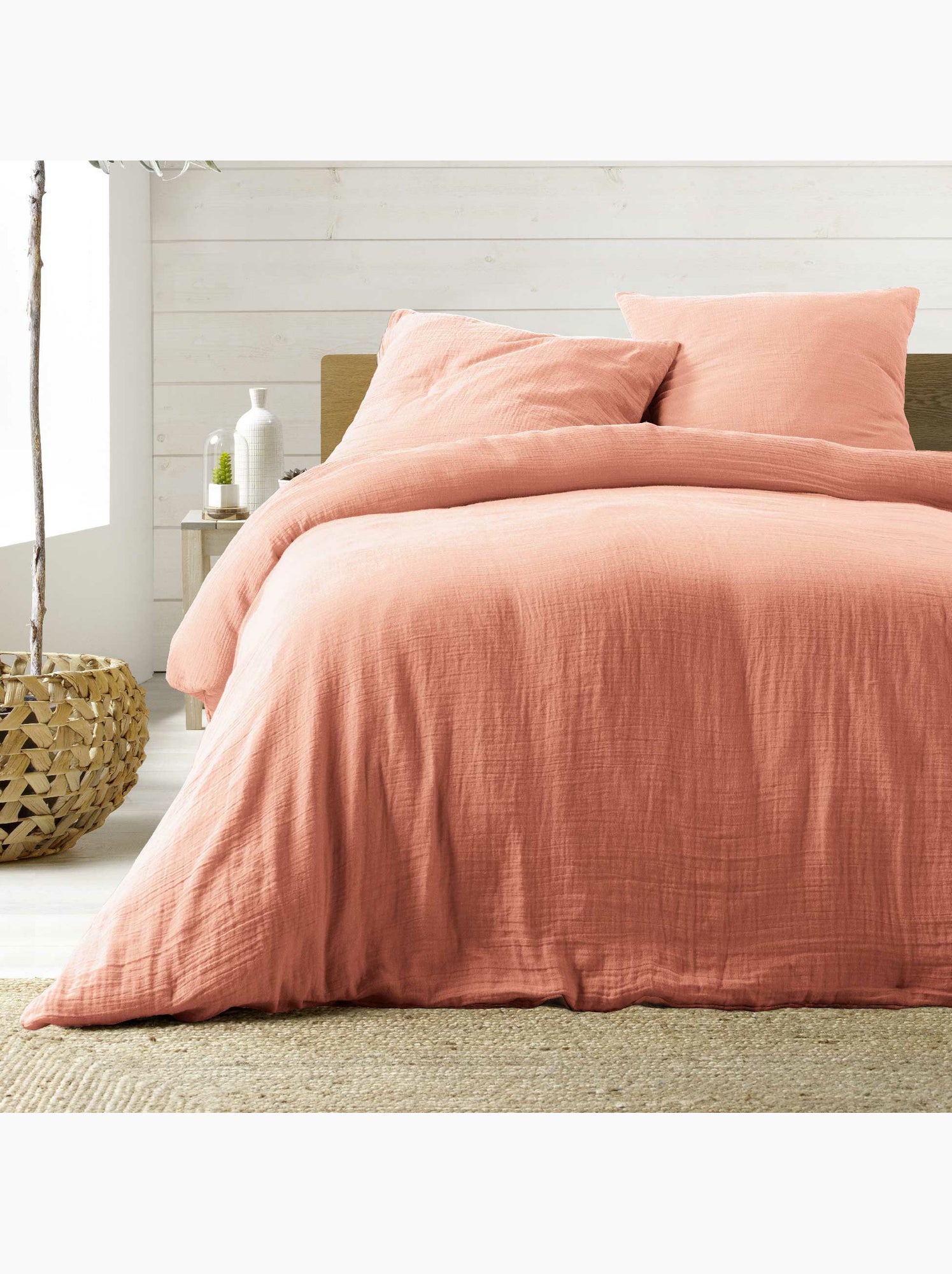 Parure de lit sienna + 2 taies 63x63 cm – double face gaze de coton & coton 57 fils - Rose