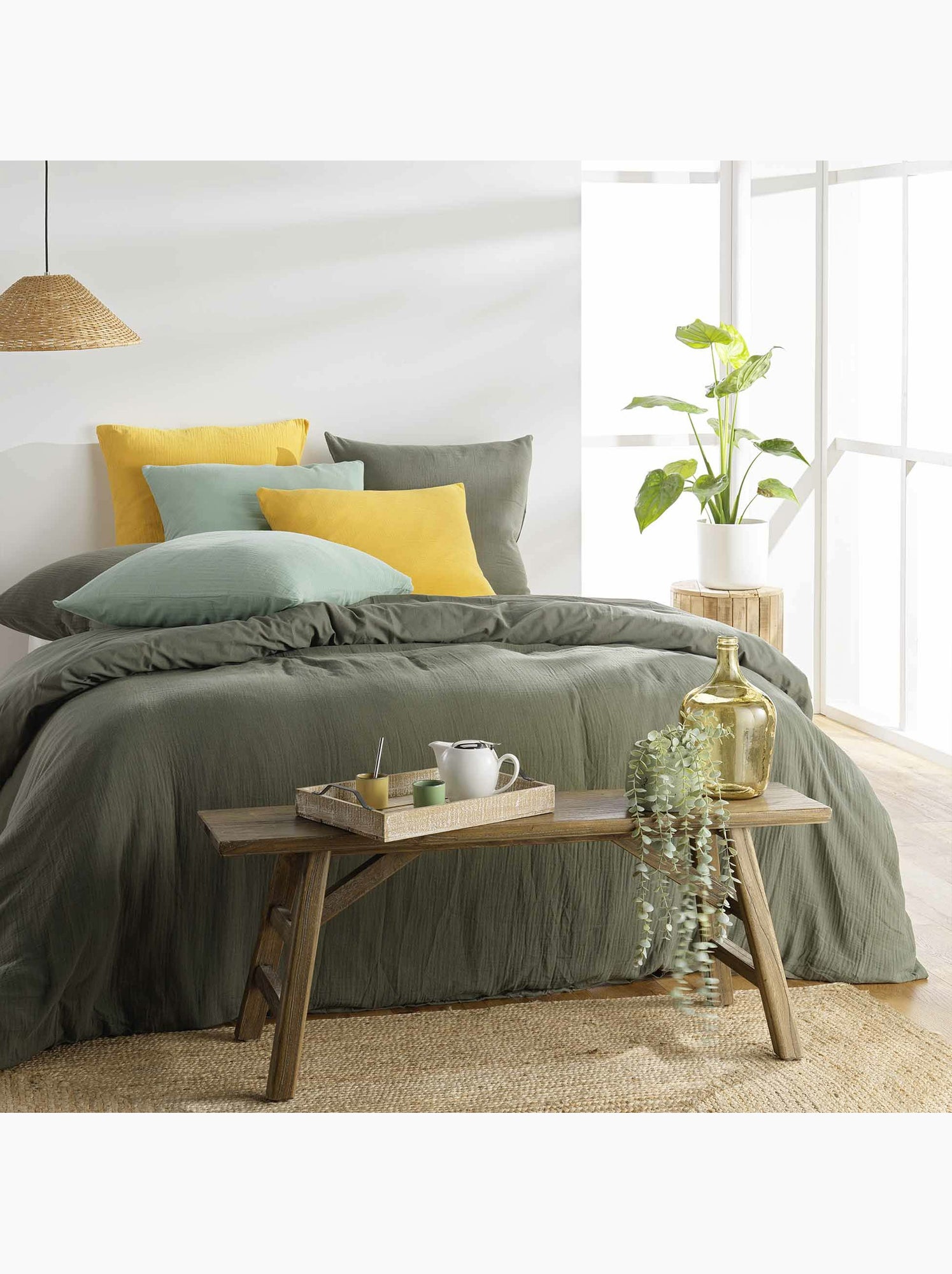 Parure de lit en gaze de coton angelia - Jaune