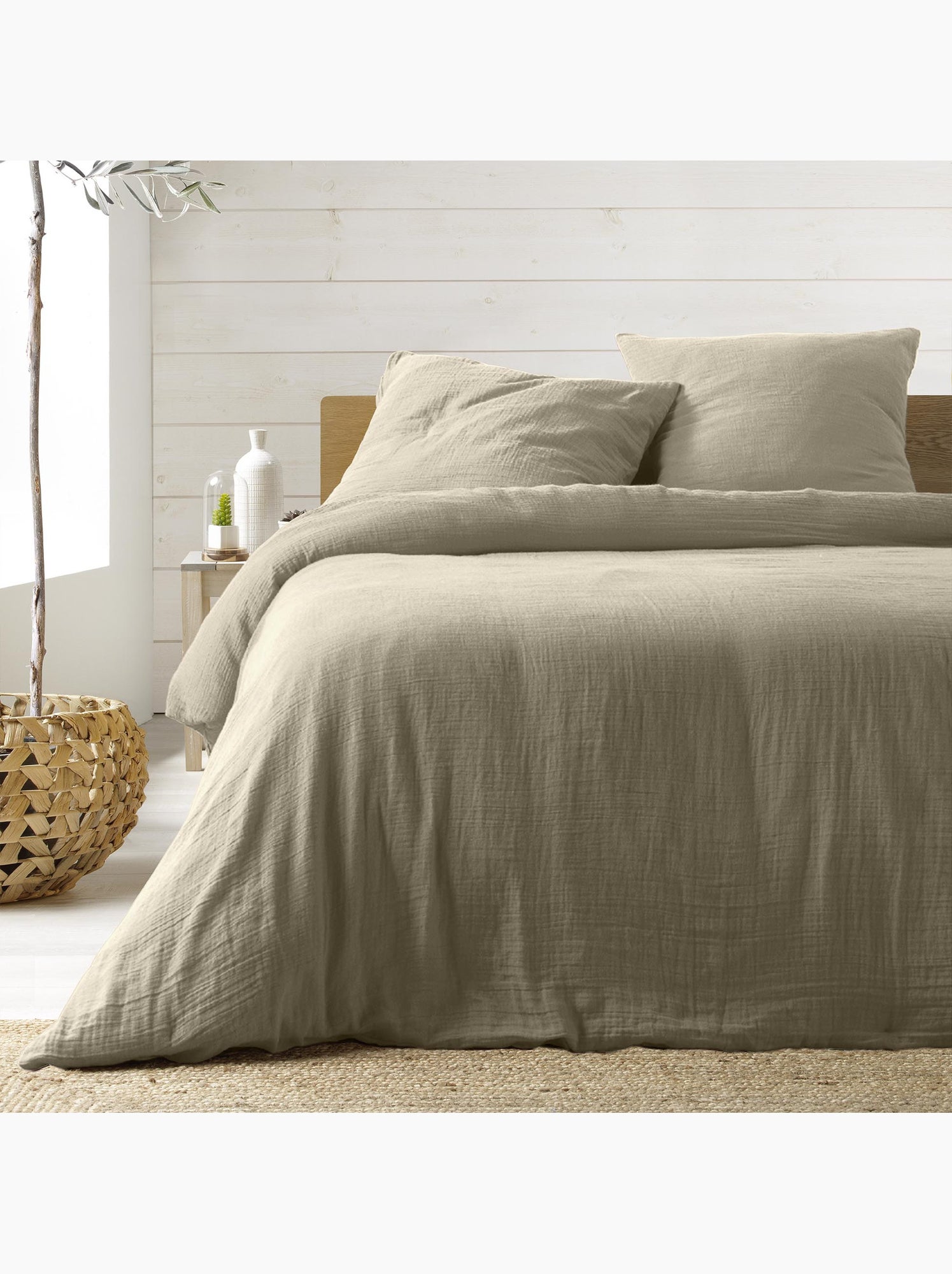 Parure de lit sienna + 2 taies 63x63 cm – double face gaze de coton & coton 57 fils - Sable