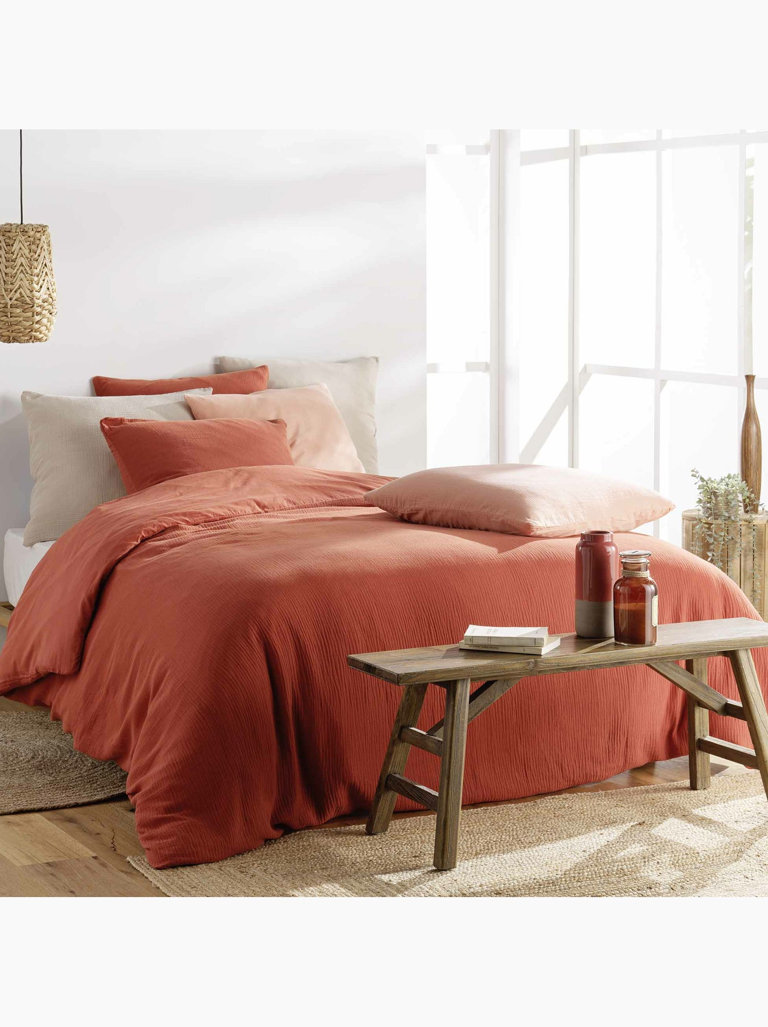 Parure de lit sienna + 2 taies 63x63 cm – double face gaze de coton & coton 57 fils - Sable