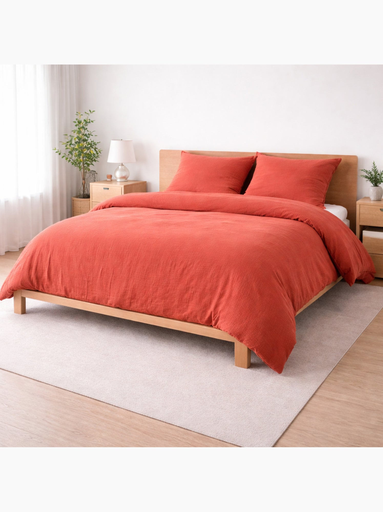 Parure de lit sienna + 2 taies 63x63 cm – double face gaze de coton & coton 57 fils - Terracotta