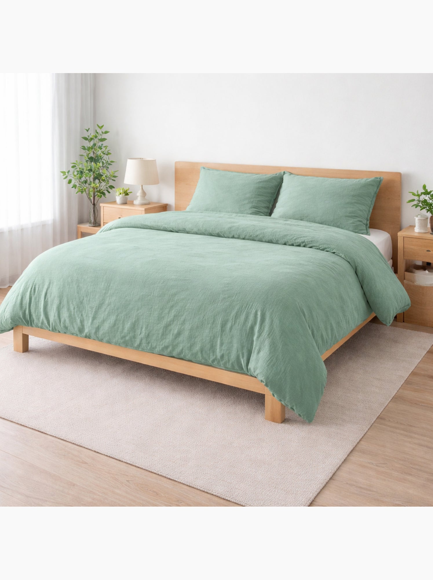 Parure de lit sienna + 2 taies 63x63 cm – double face gaze de coton & coton 57 fils - Vert Sauge