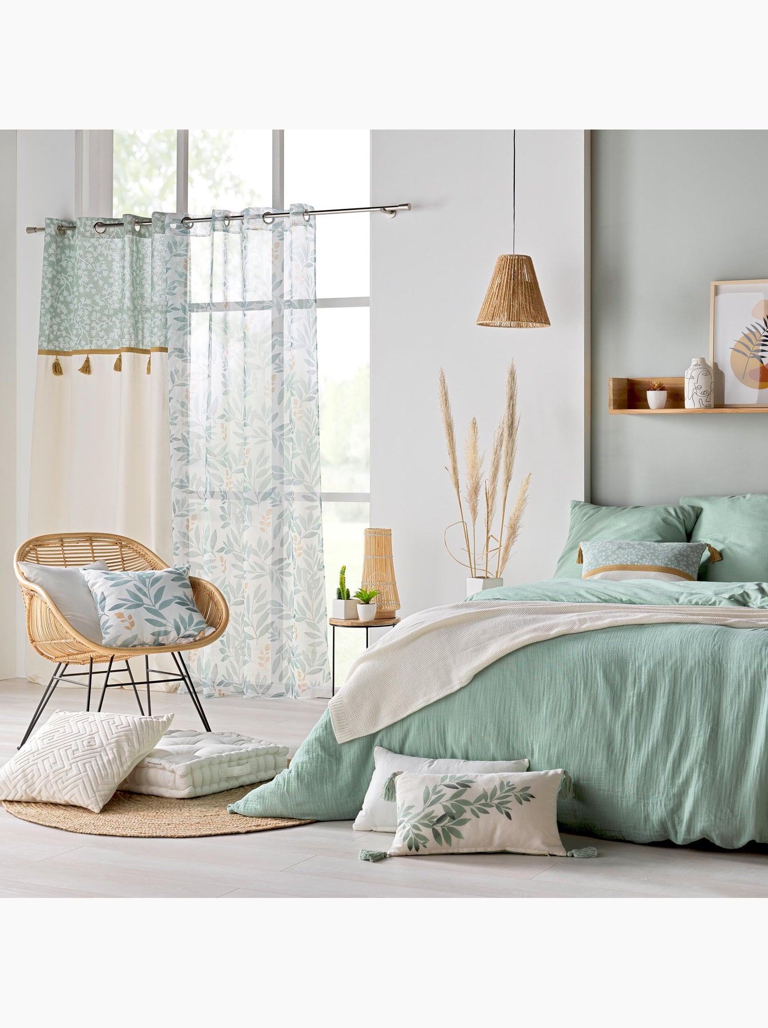 Parure de lit sienna + 2 taies 63x63 cm – double face gaze de coton & coton 57 fils - Vert Sauge