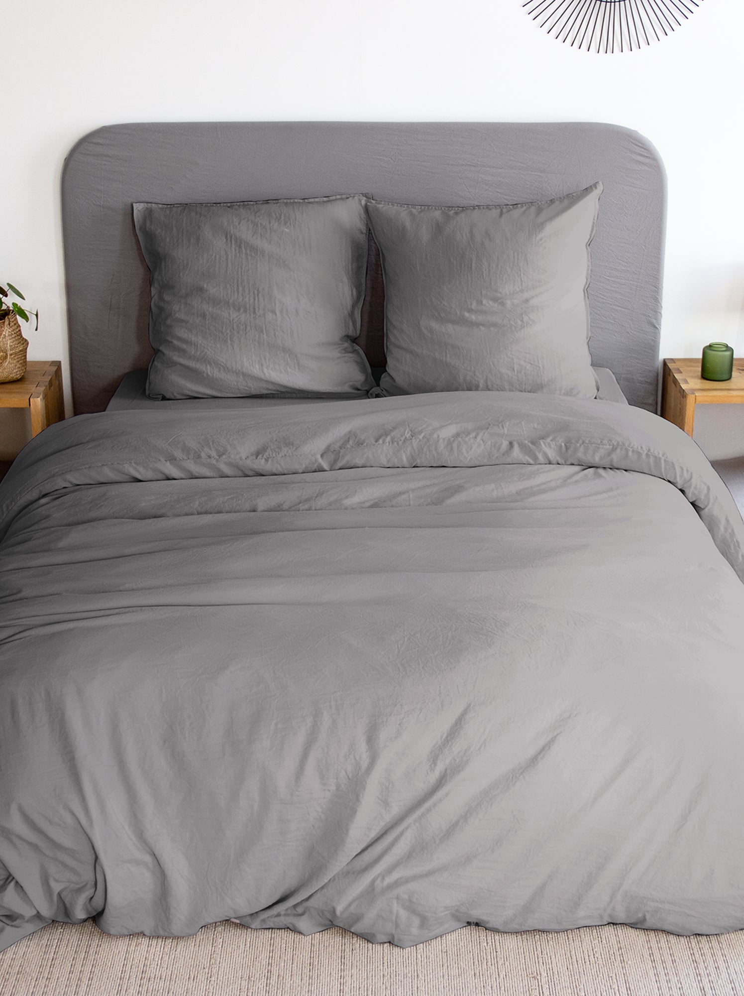 Parure de lit unie ultra douce - 1 ou 2 personnes - Anthracite