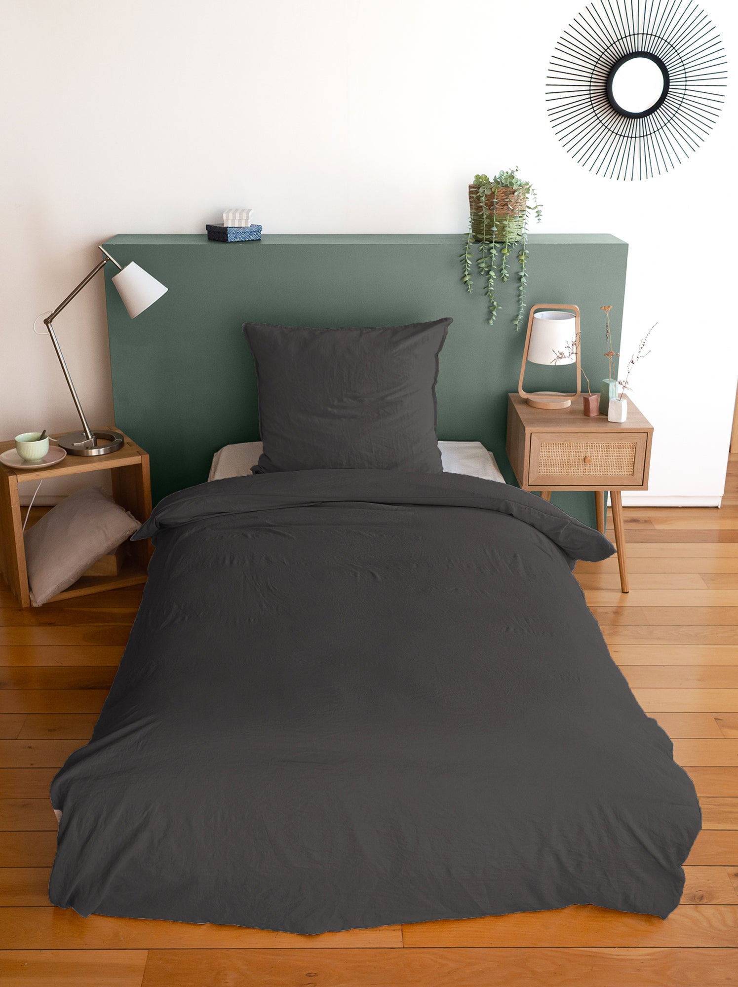 Parure de lit unie ultra douce - 1 ou 2 personnes - Noir