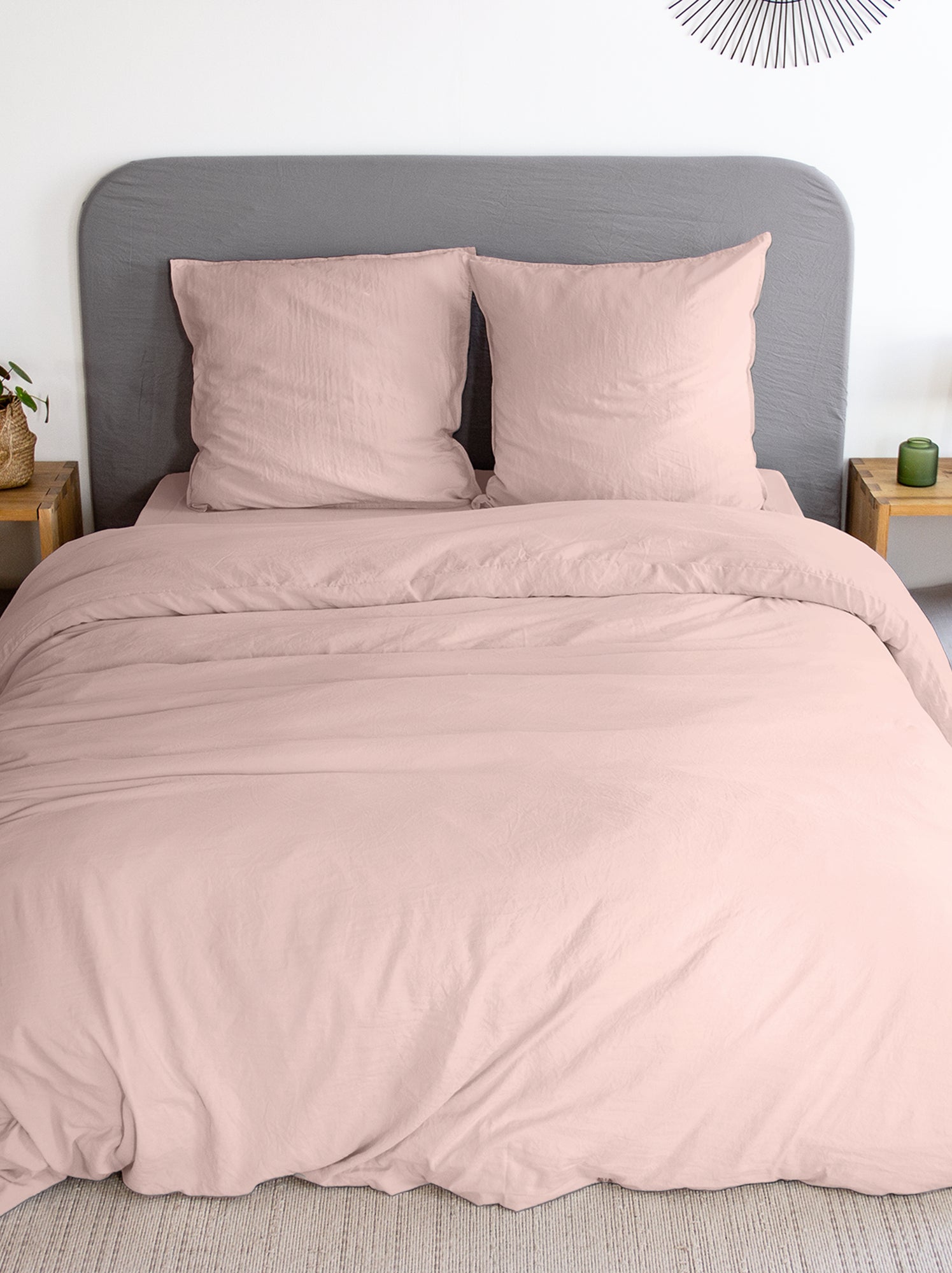 Parure de lit unie ultra douce - 1 ou 2 personnes - Rose