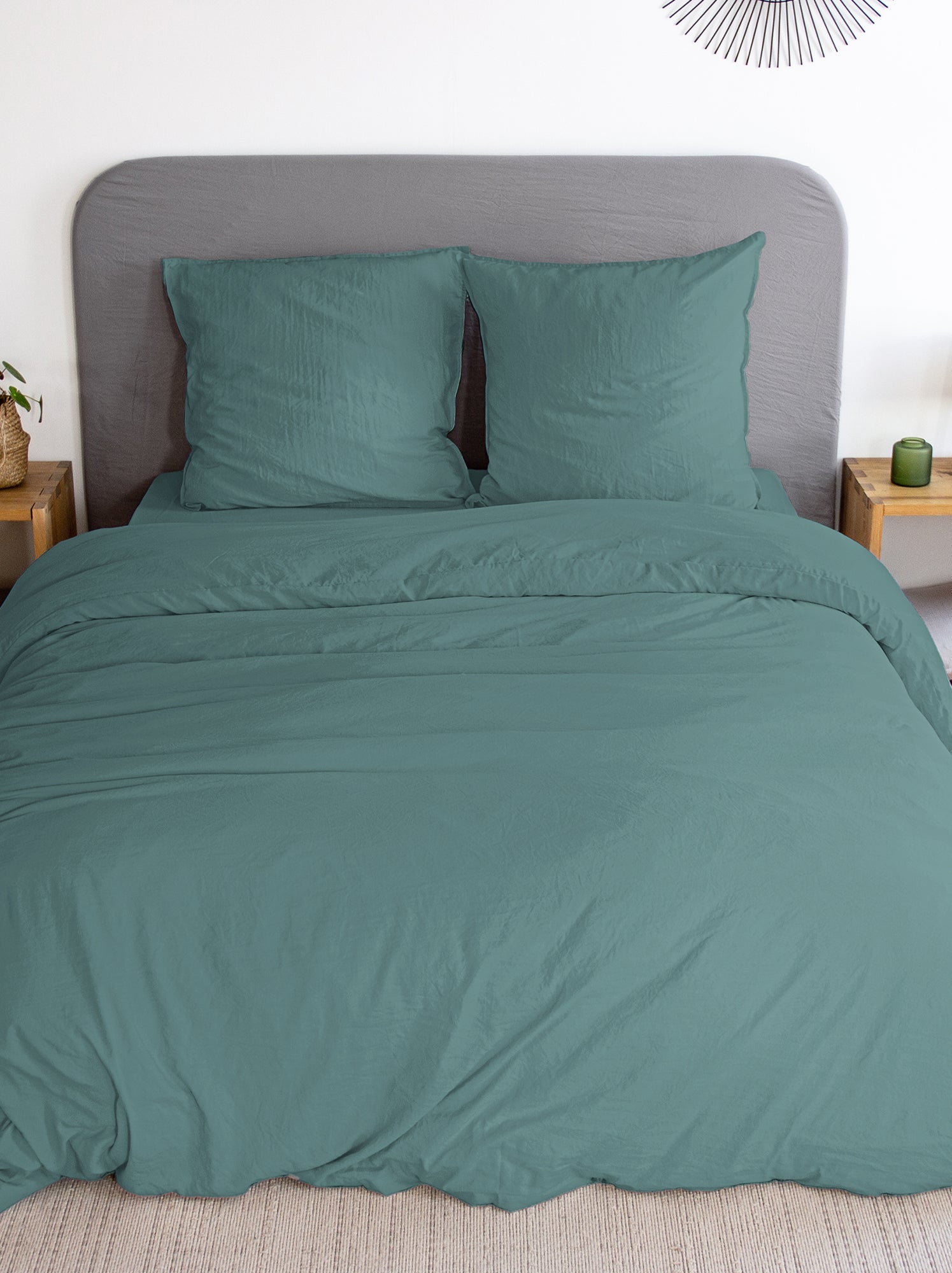 Parure de lit unie ultra douce - 1 ou 2 personnes - Vert (BGQ88_12)