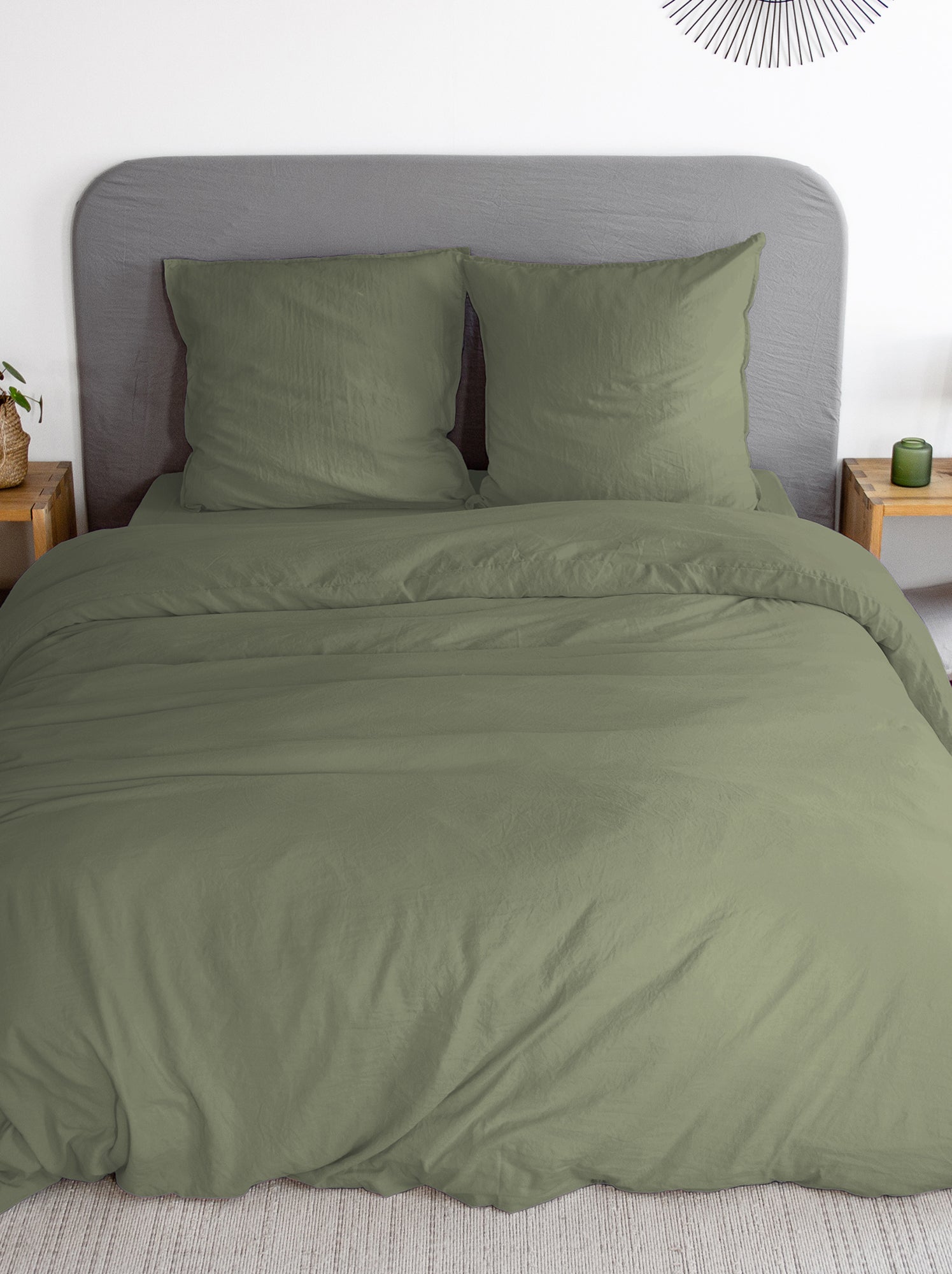 Parure de lit unie ultra douce - 1 ou 2 personnes - Vert (BGQ88_7)