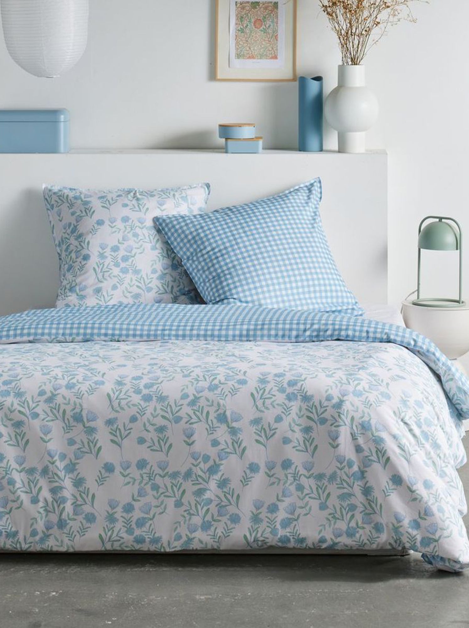 Parure de lit vichy réversible - 2 personnes - Bleu