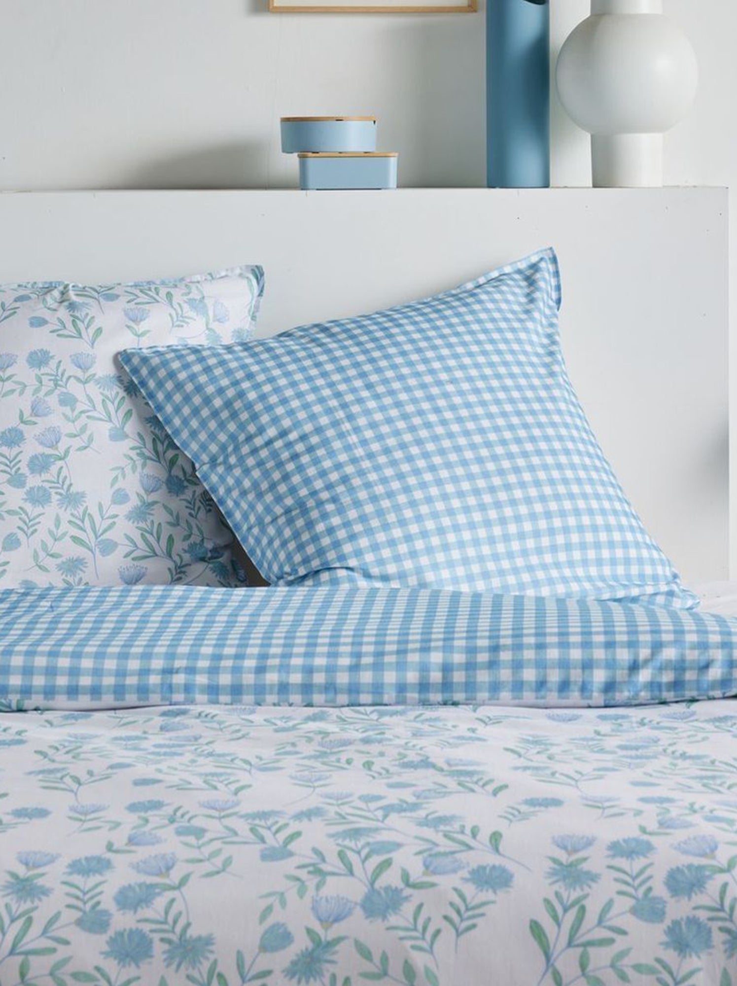 Parure de lit vichy réversible - 2 personnes - Bleu