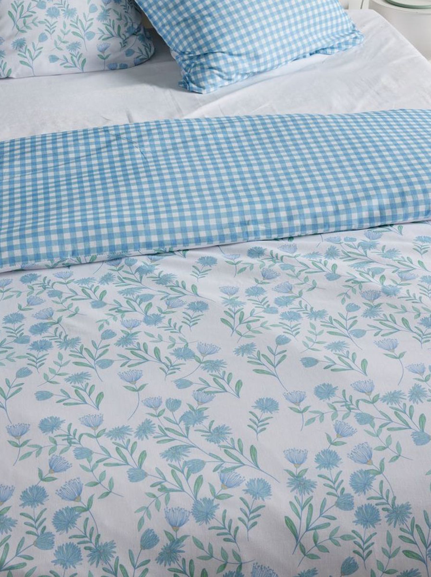 Parure de lit vichy réversible - 2 personnes - Bleu