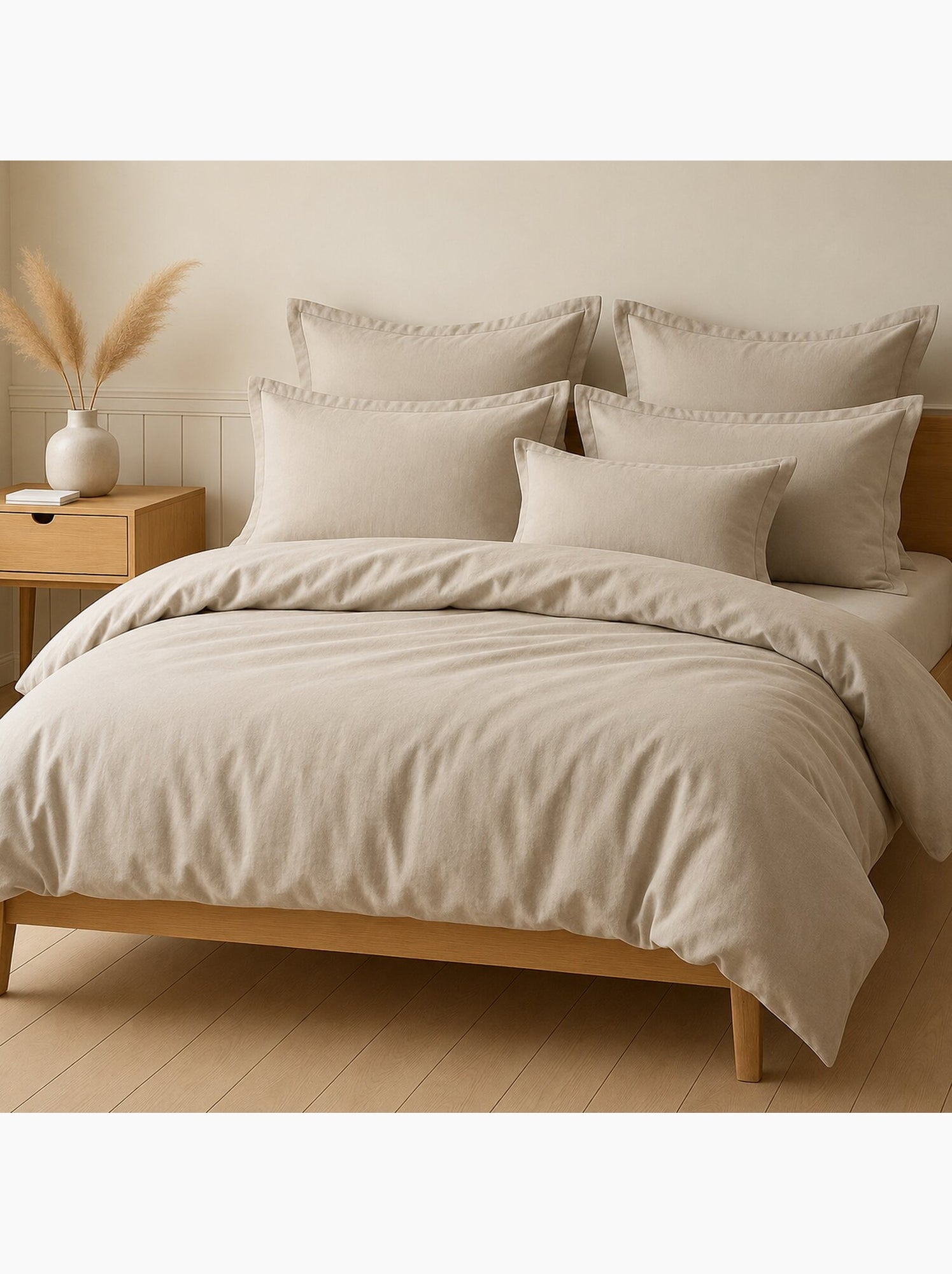 Parure housse de couette 100 % coton essentiel - Grège