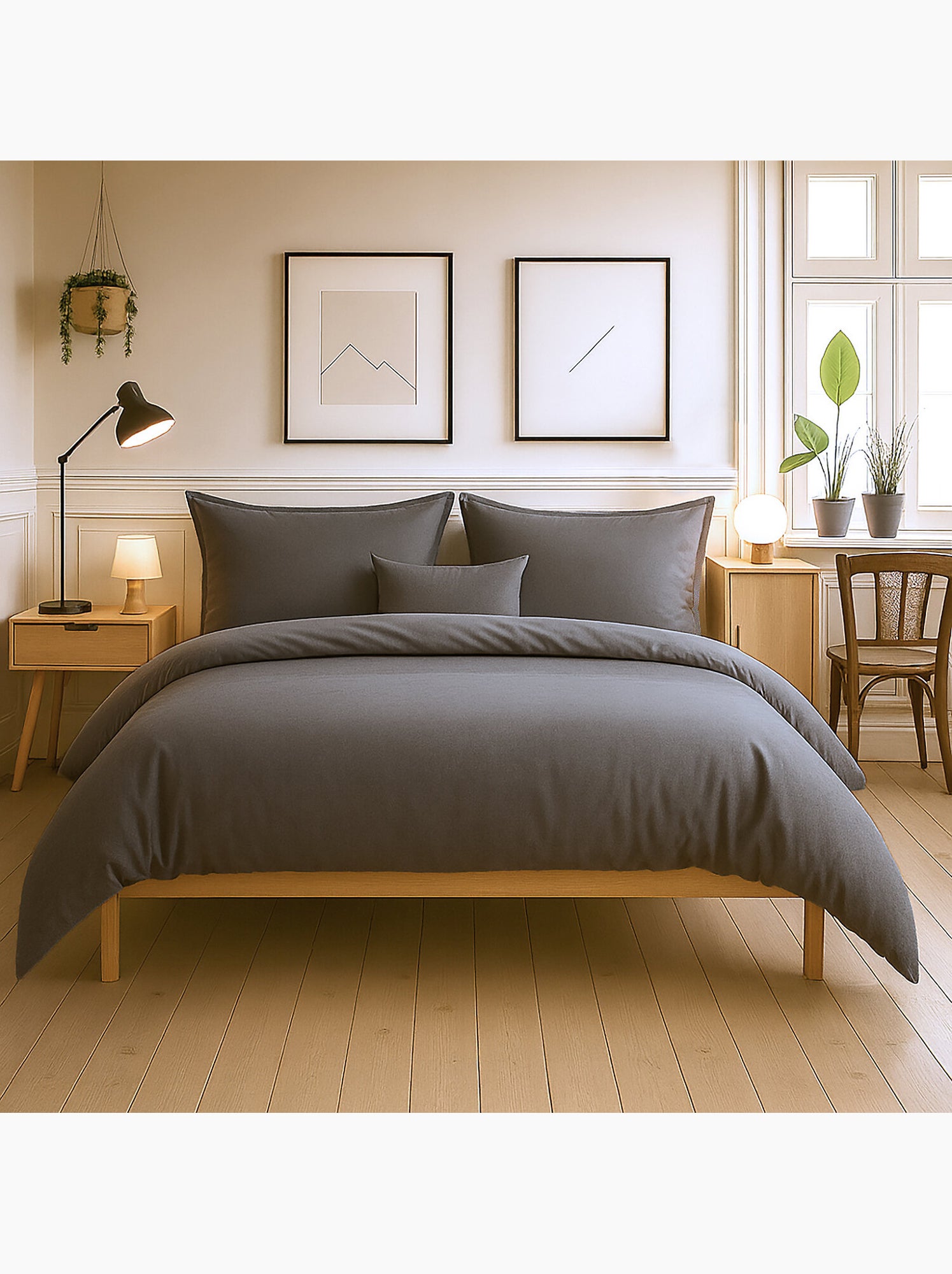 Parure housse de couette 100 % coton essentiel - Gris foncé