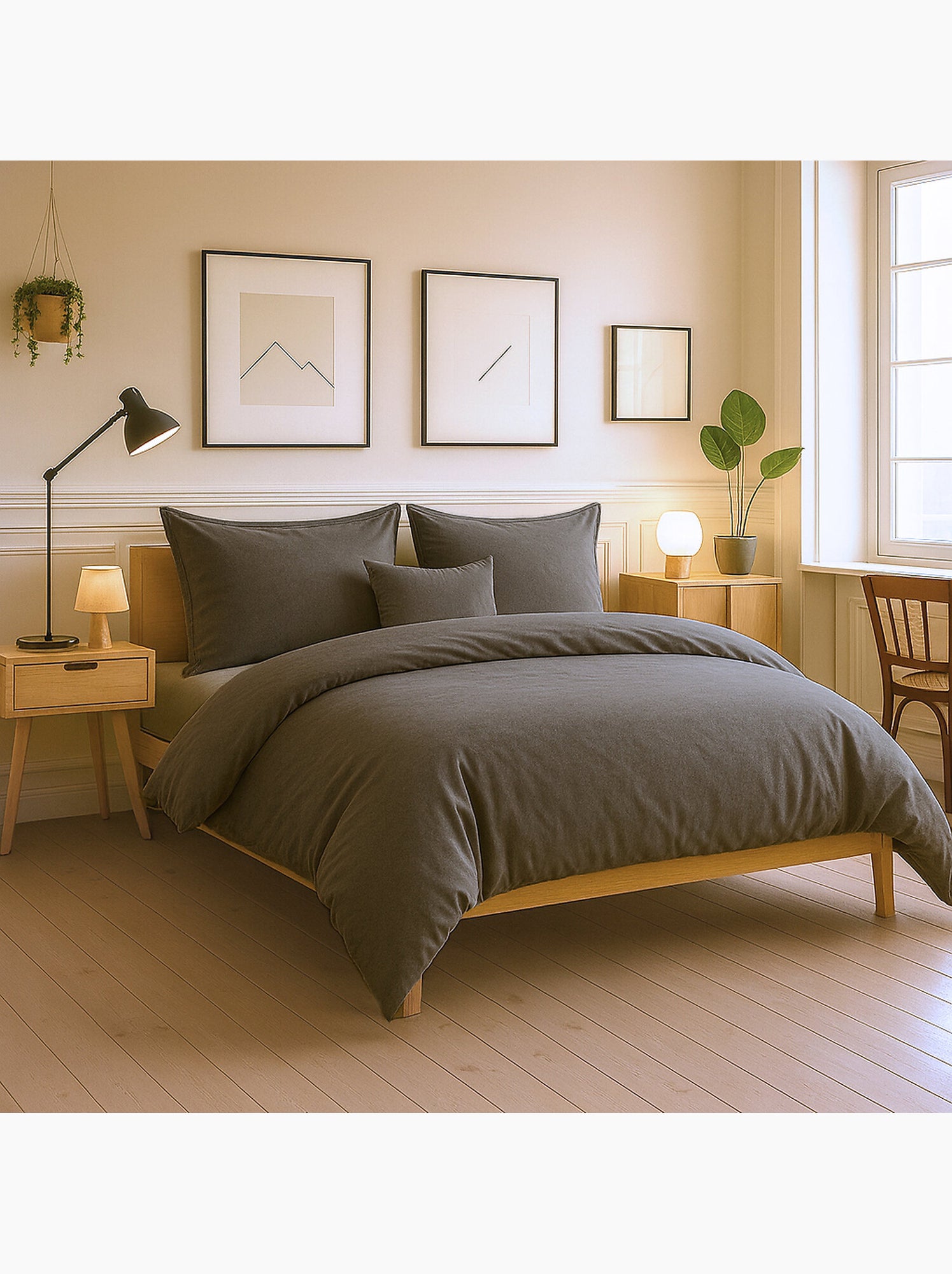 Parure housse de couette 100 % coton essentiel - Gris foncé