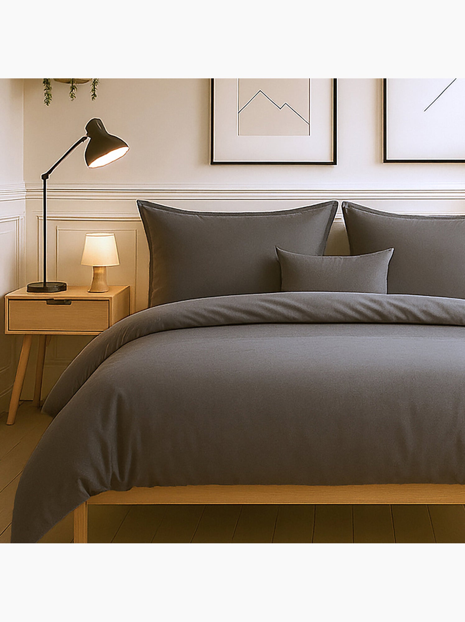 Parure housse de couette 100 % coton essentiel - Gris foncé
