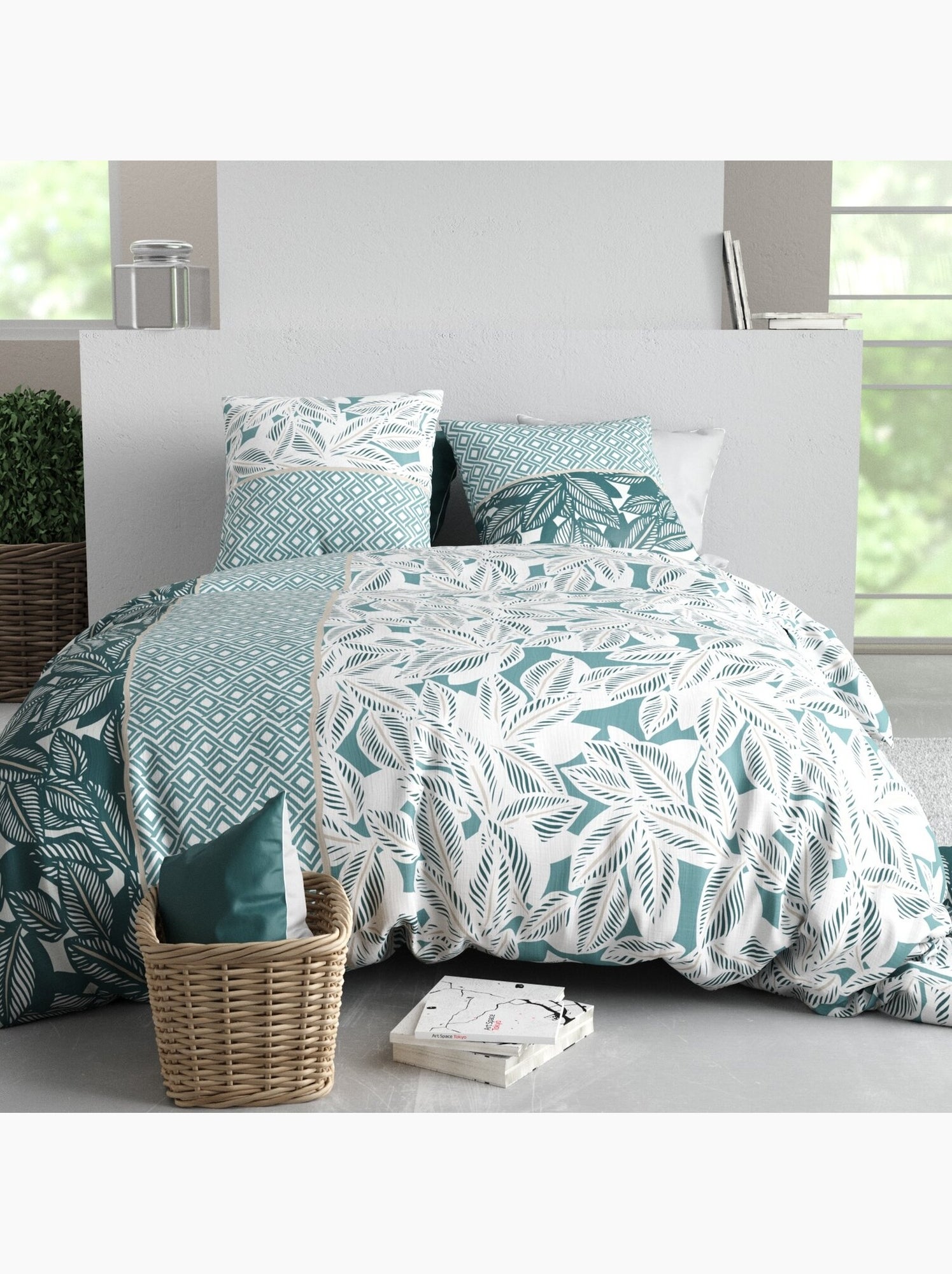 Parure housse de couette 100 % coton foliage - Multicolore