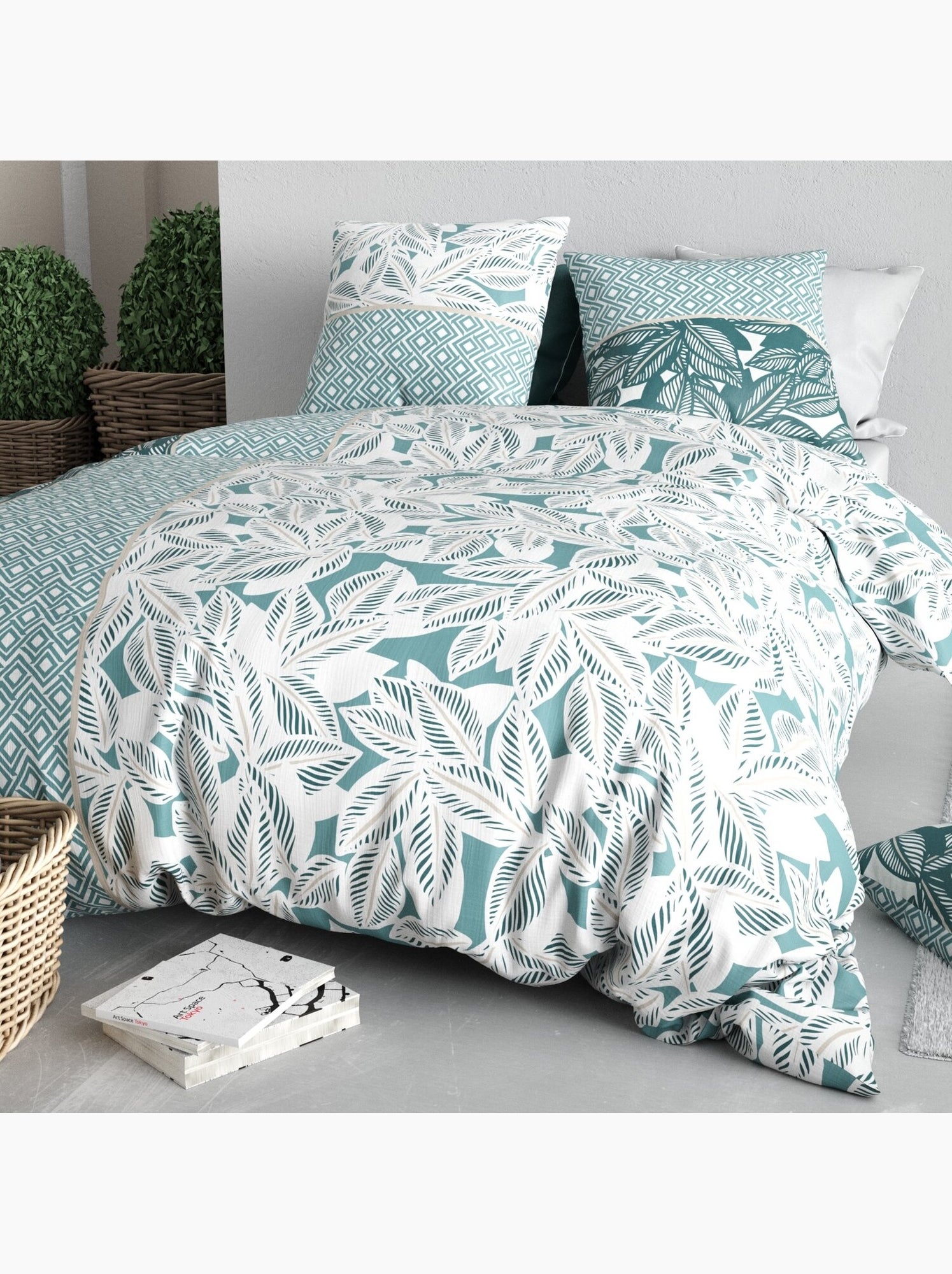 Parure housse de couette 100 % coton foliage - Multicolore