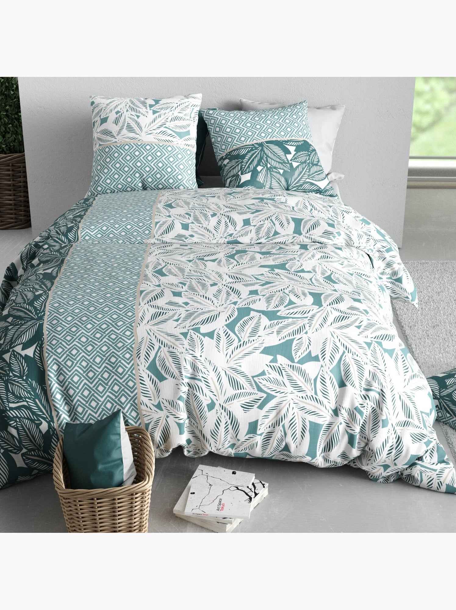 Parure housse de couette 100 % coton foliage - Multicolore