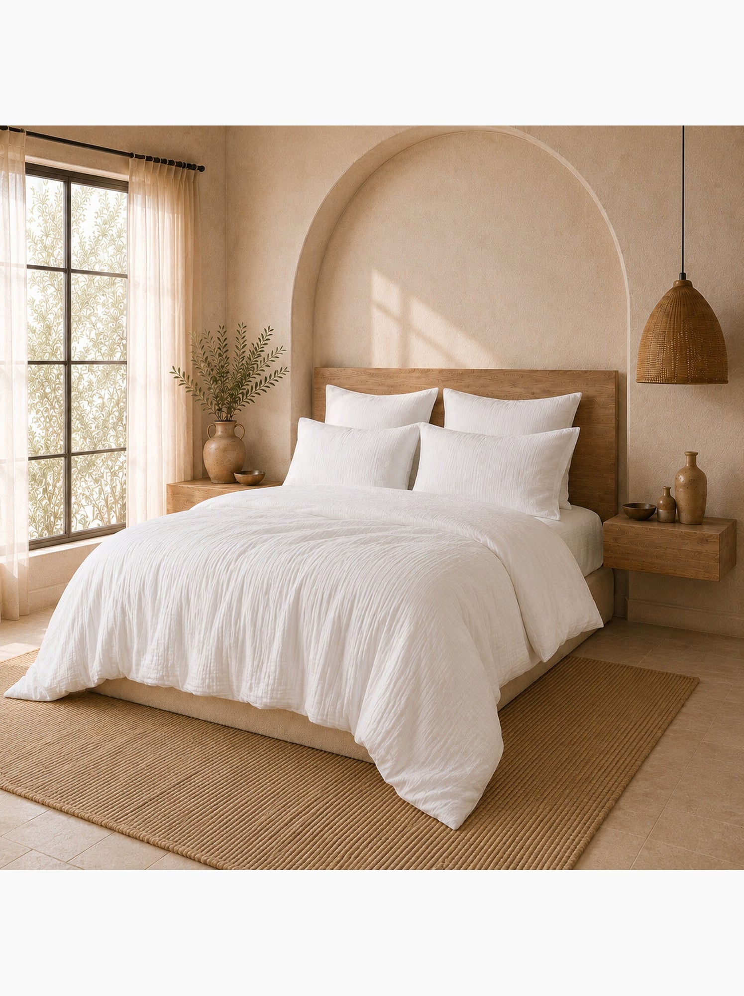 Parure housse de couette 100 % gaze de coton ava - Blanc