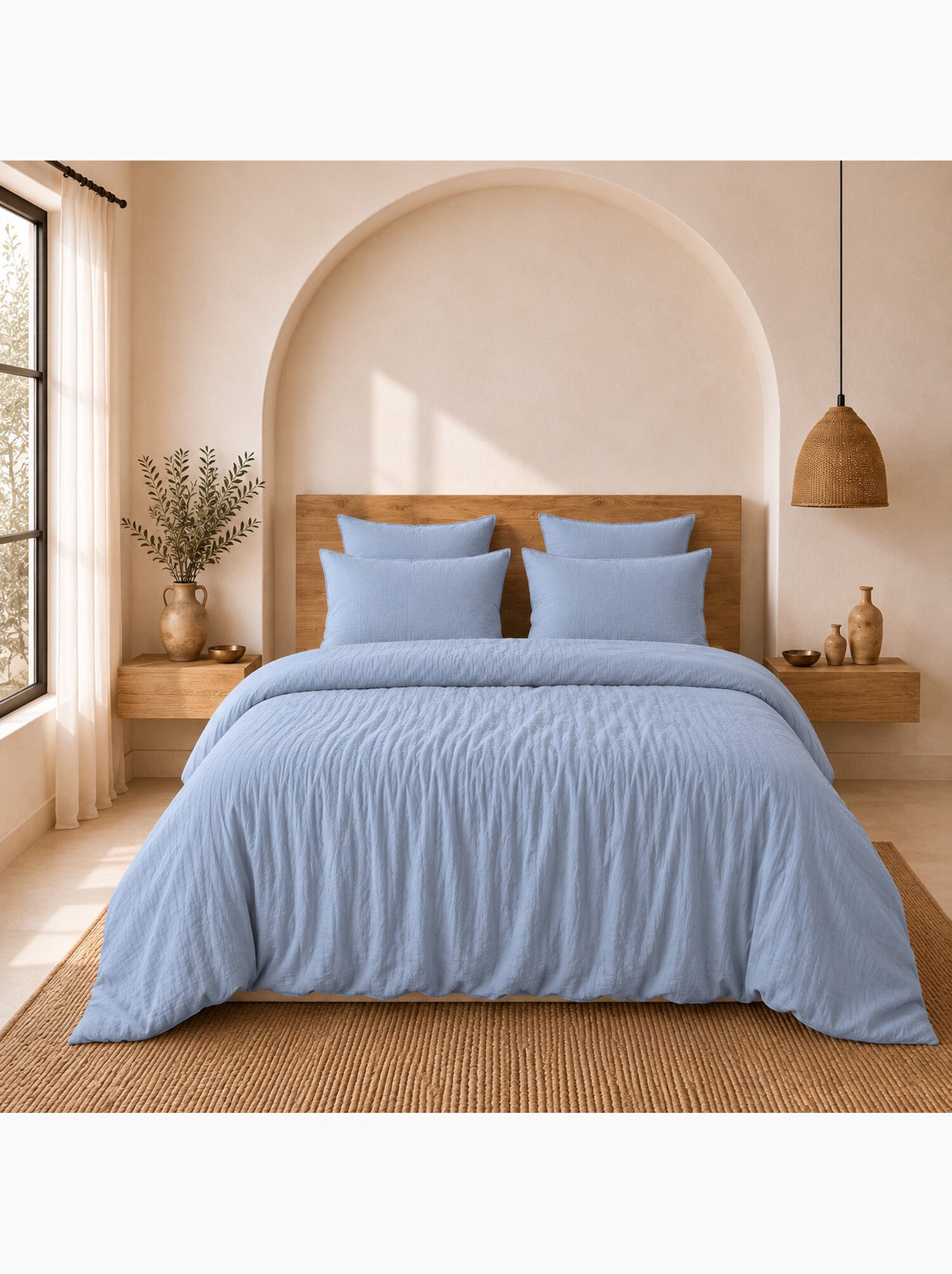 Parure housse de couette 100 % gaze de coton ava - Bleu givrée