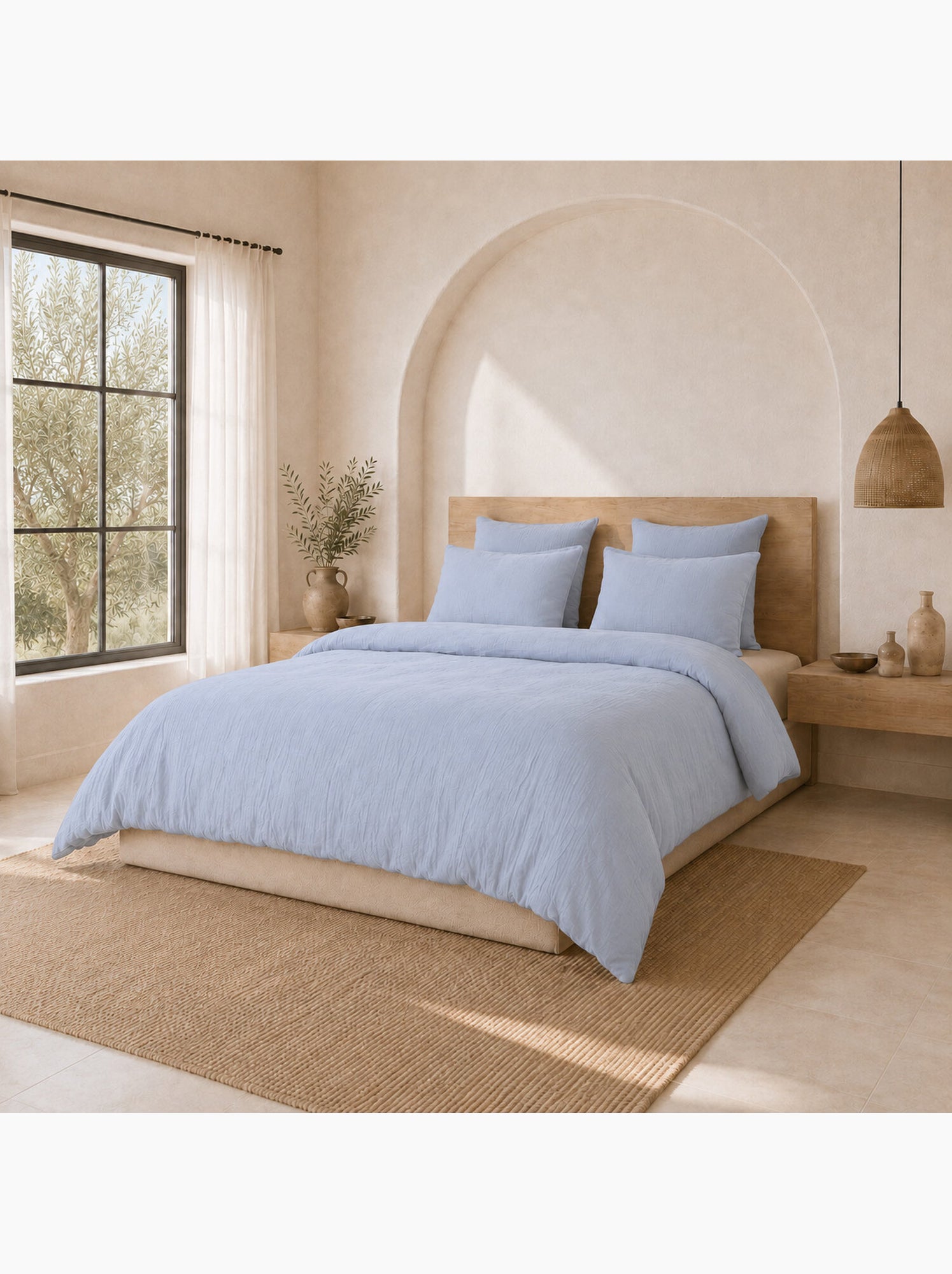 Parure housse de couette 100 % gaze de coton ava - Bleu givrée