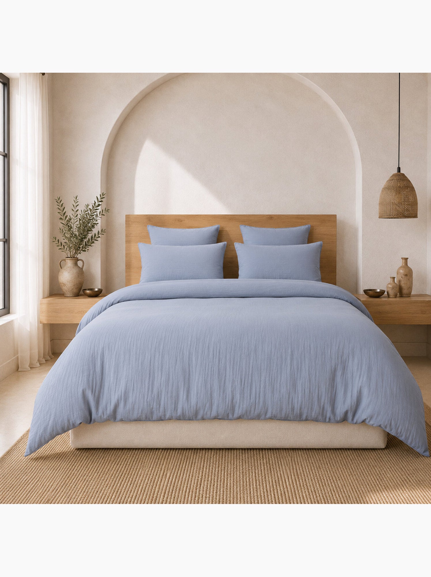 Parure housse de couette 100 % gaze de coton ava - Bleu givrée