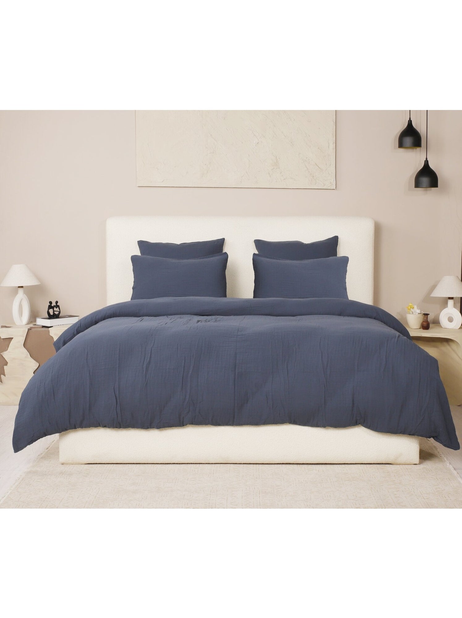 Parure housse de couette 100 % gaze de coton ava - Bleu pétrole