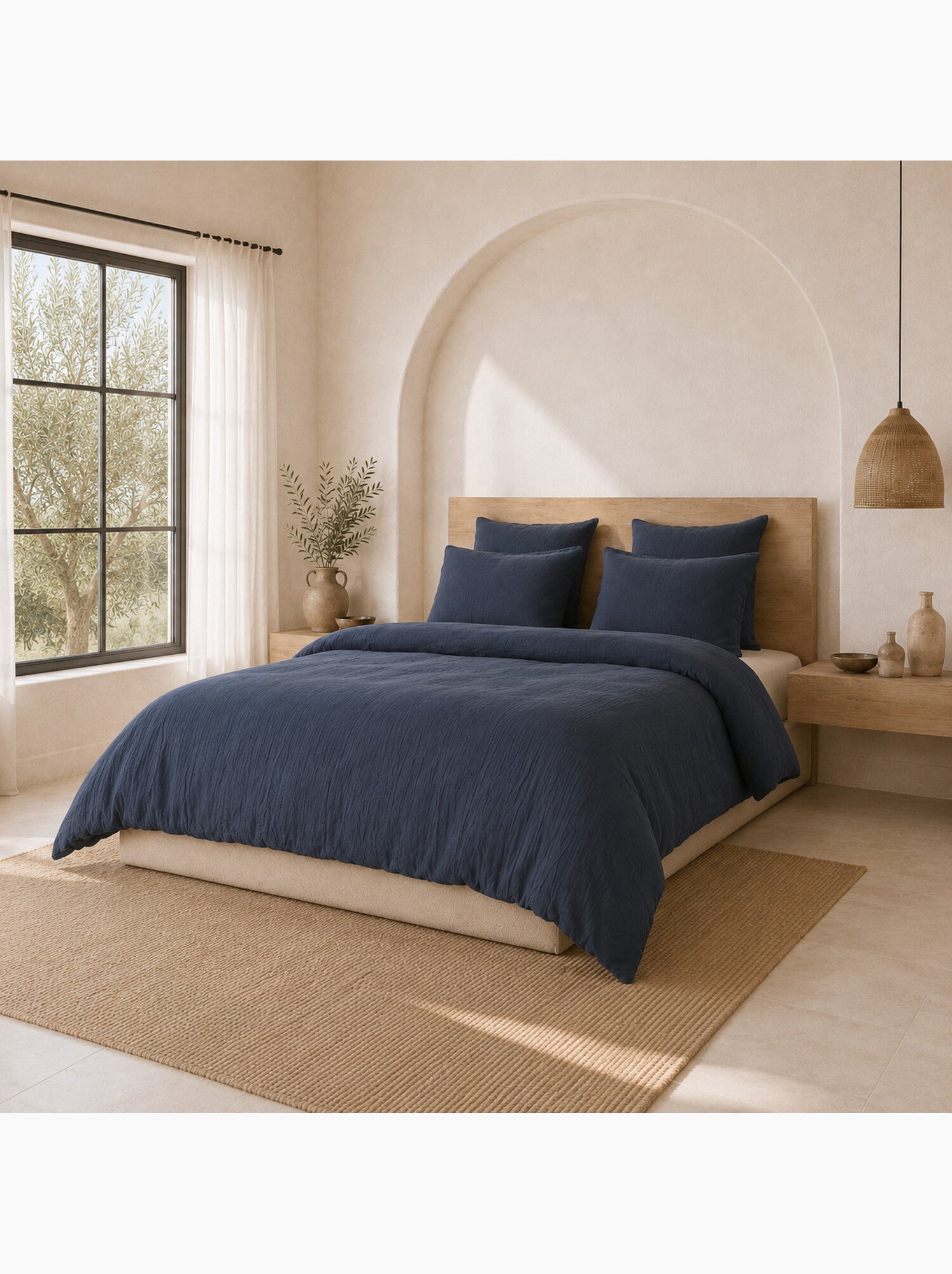 Parure housse de couette 100 % gaze de coton ava - Bleu pétrole