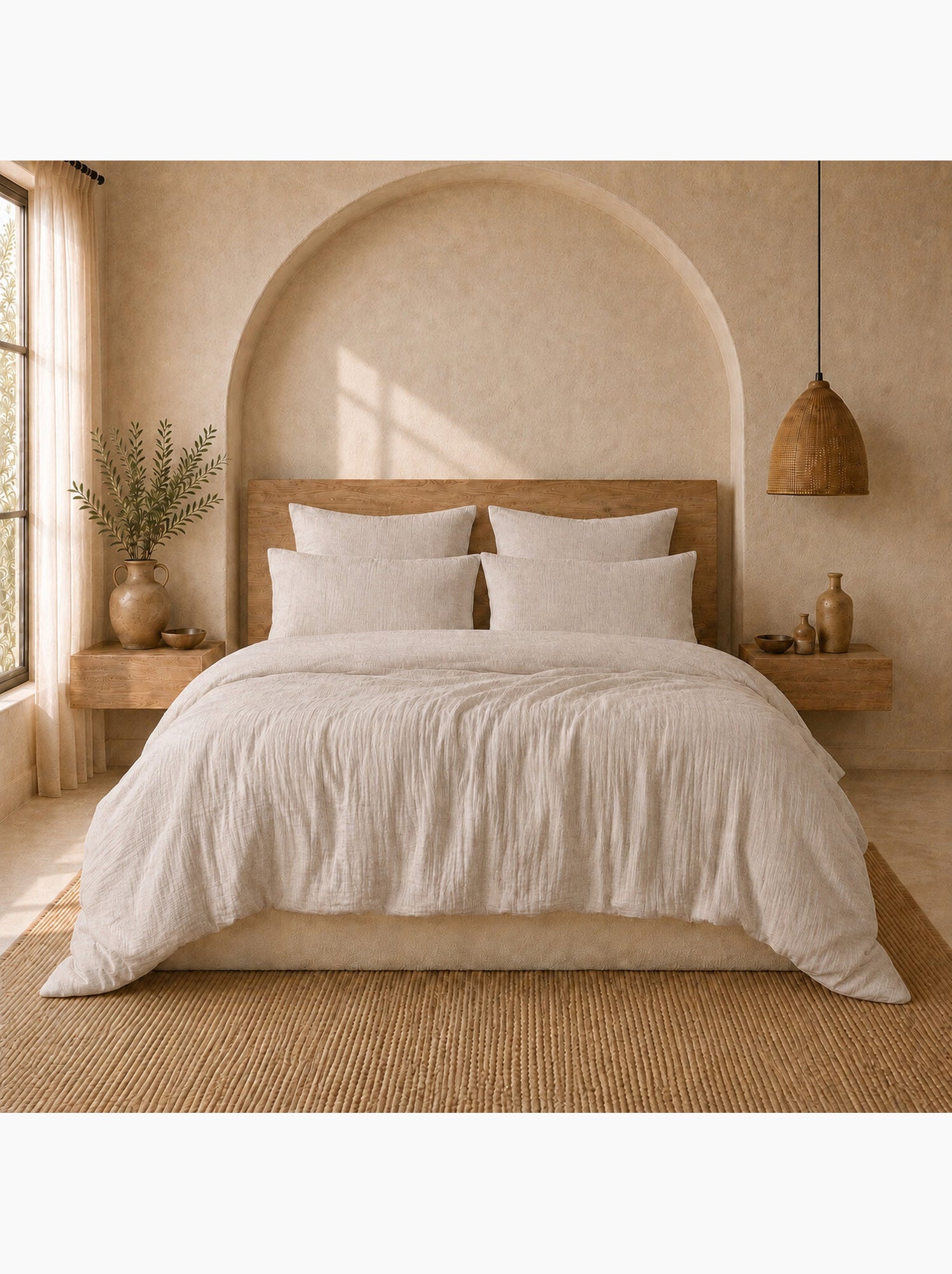 Parure housse de couette 100 % gaze de coton ava - Ecru