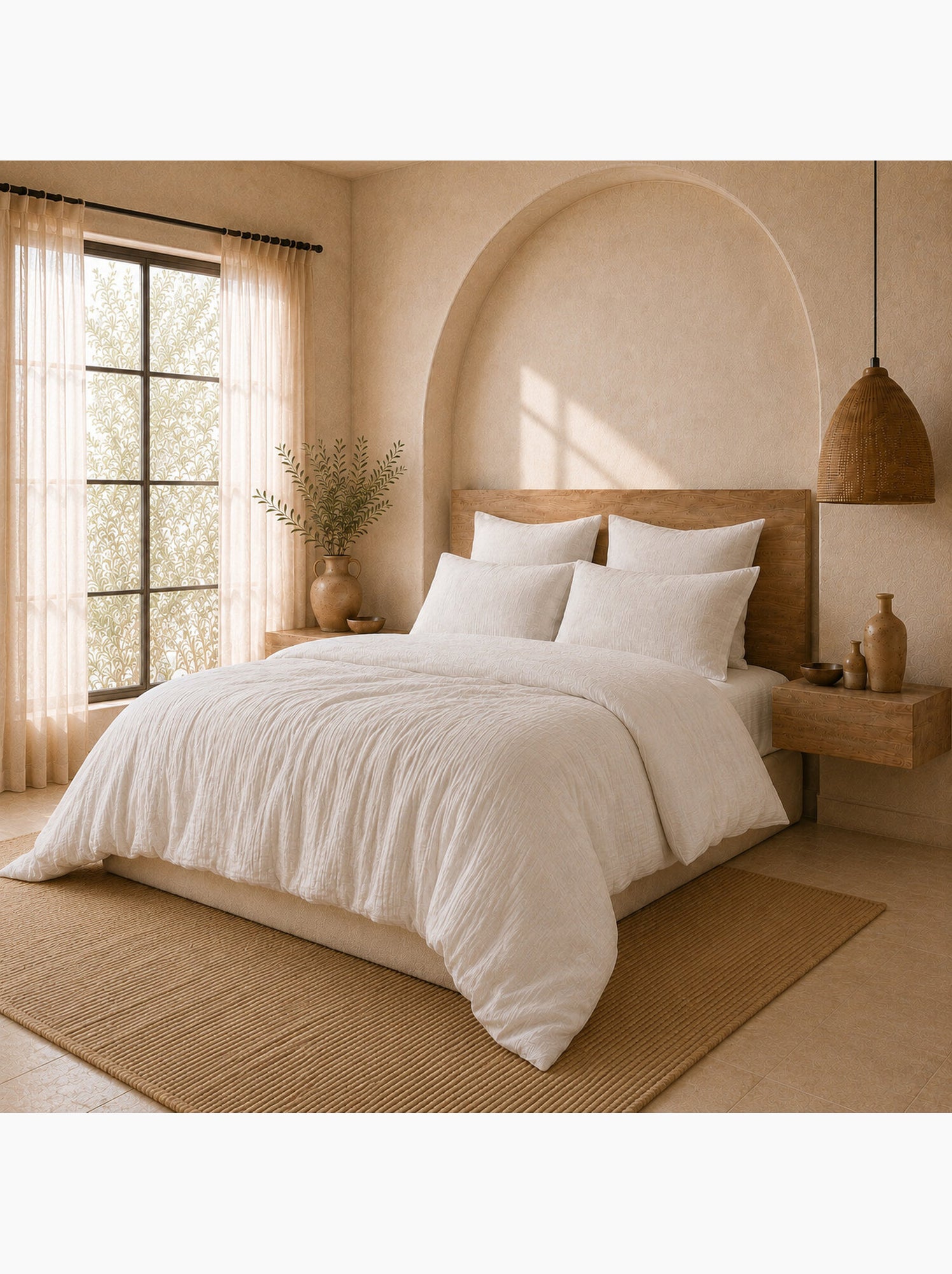 Parure housse de couette 100 % gaze de coton ava - Ecru