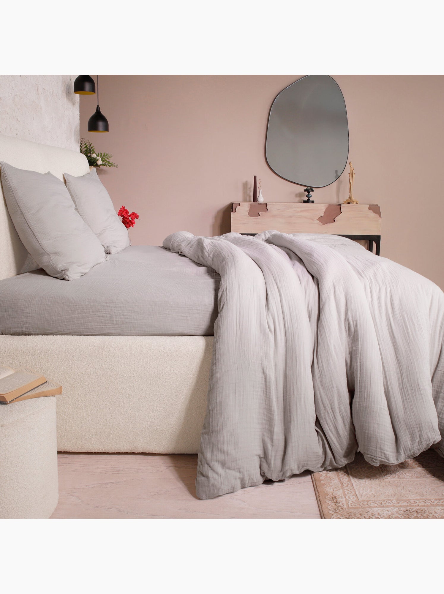 Parure housse de couette 100 % gaze de coton ava - Gris glacier