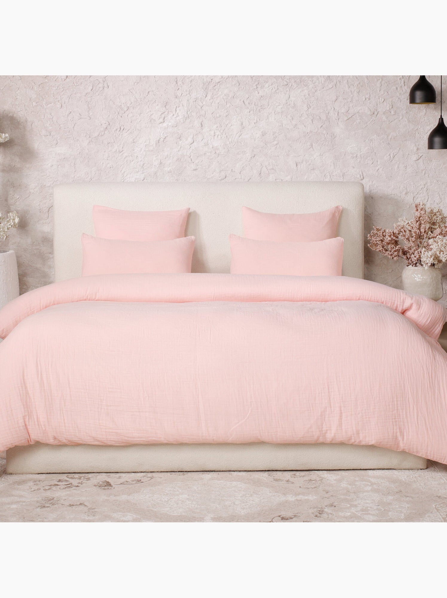 Parure housse de couette 100 % gaze de coton ava - Rose lotus