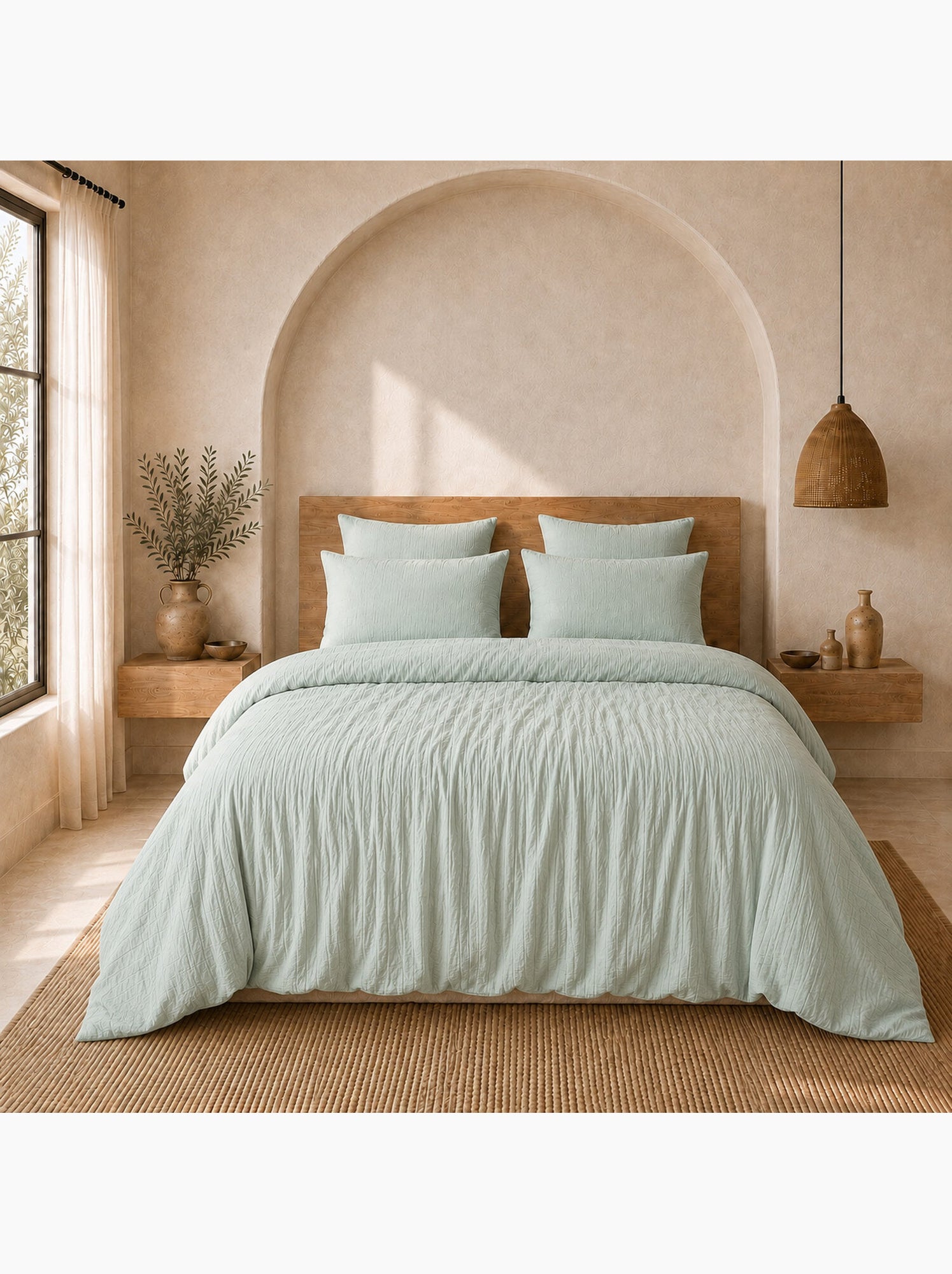 Parure housse de couette 100 % gaze de coton ava - Vert d'eau