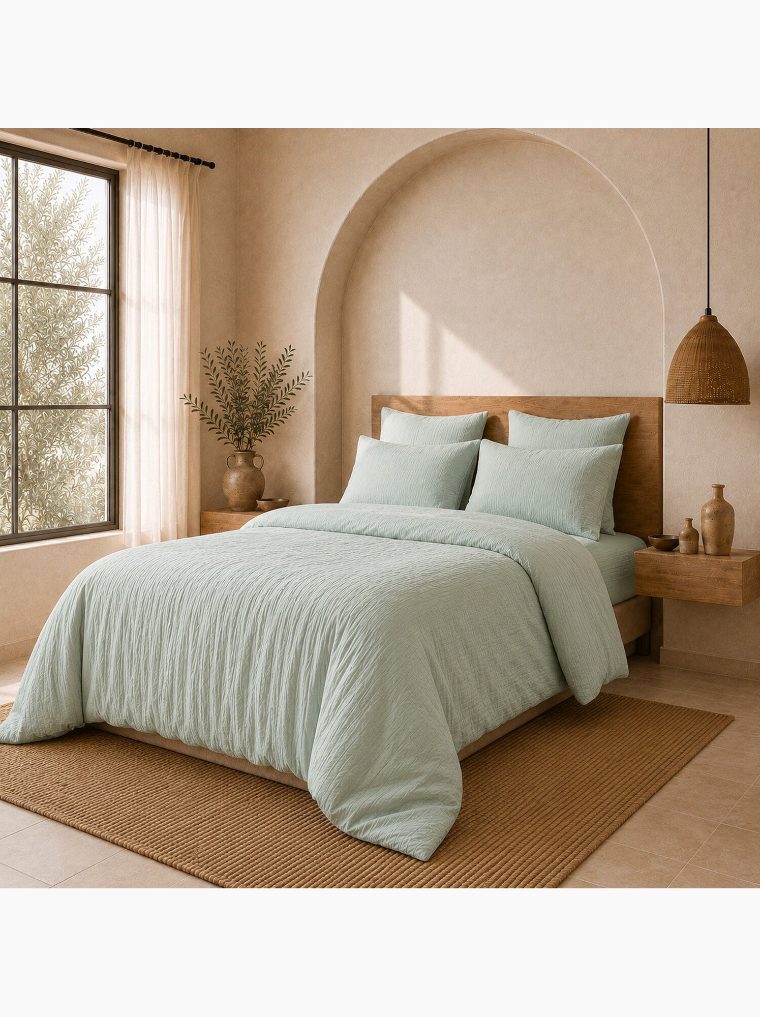Parure housse de couette 100 % gaze de coton ava - Vert d'eau