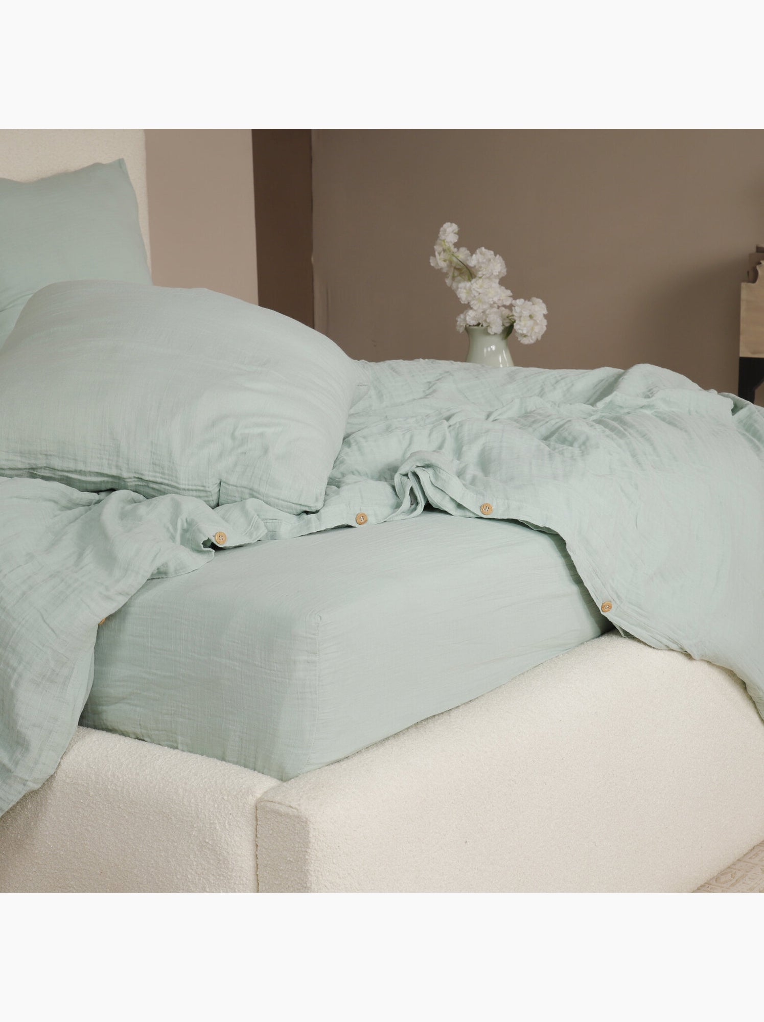 Parure housse de couette 100 % gaze de coton ava - Vert d'eau