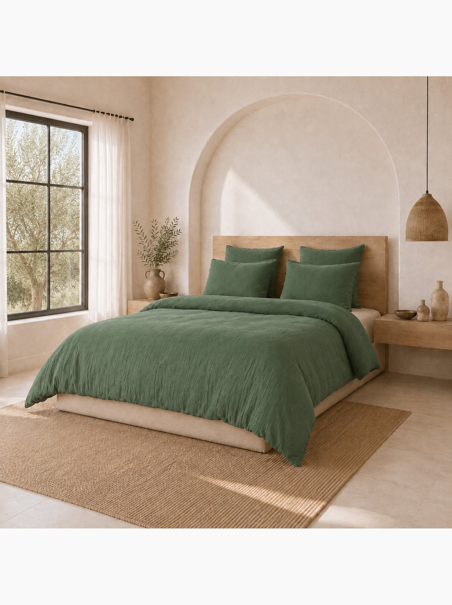Parure housse de couette 100 % gaze de coton ava - Vert