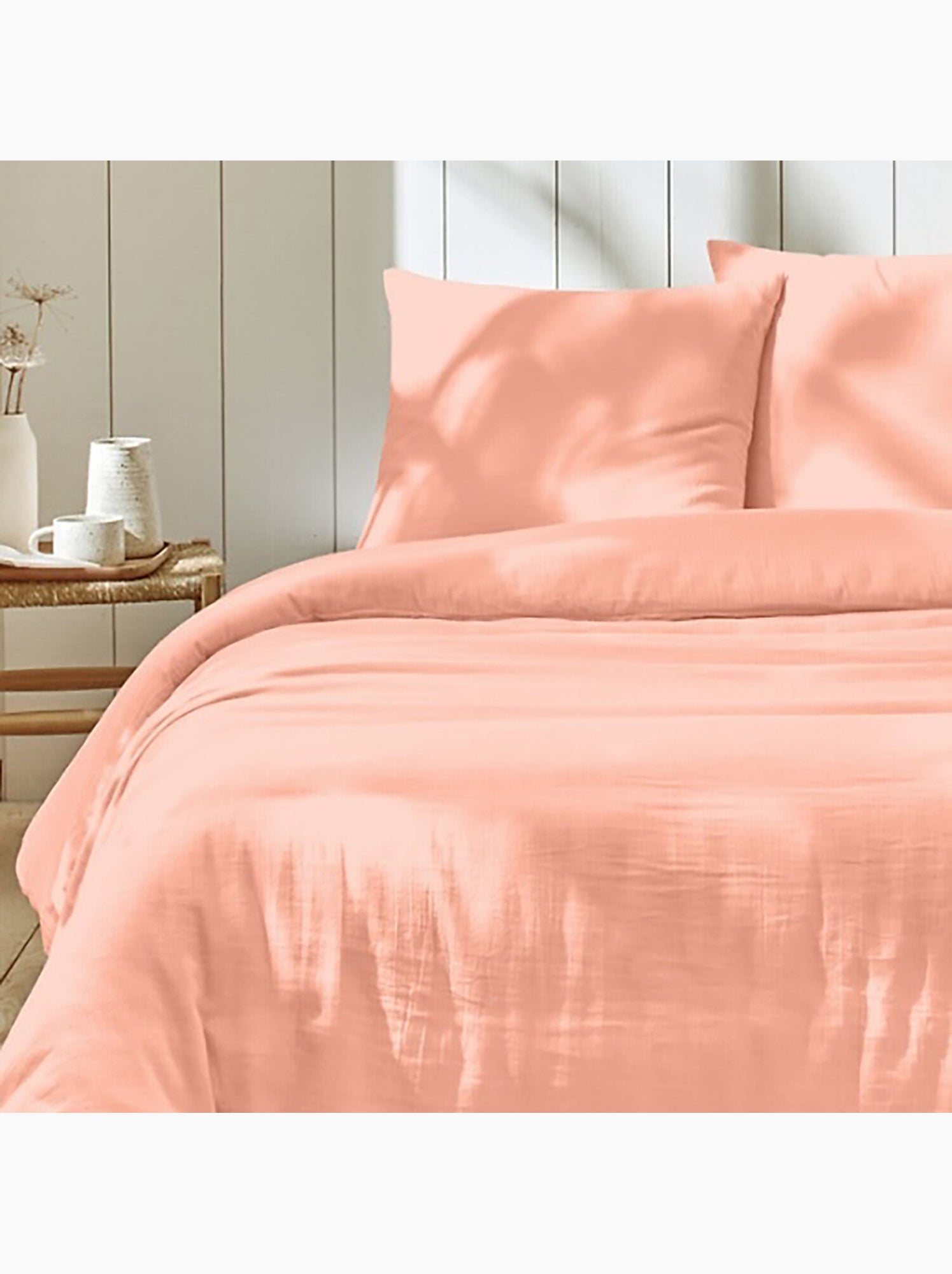 Parure housse de couette + taie(s) gaze coton ozen - Corail