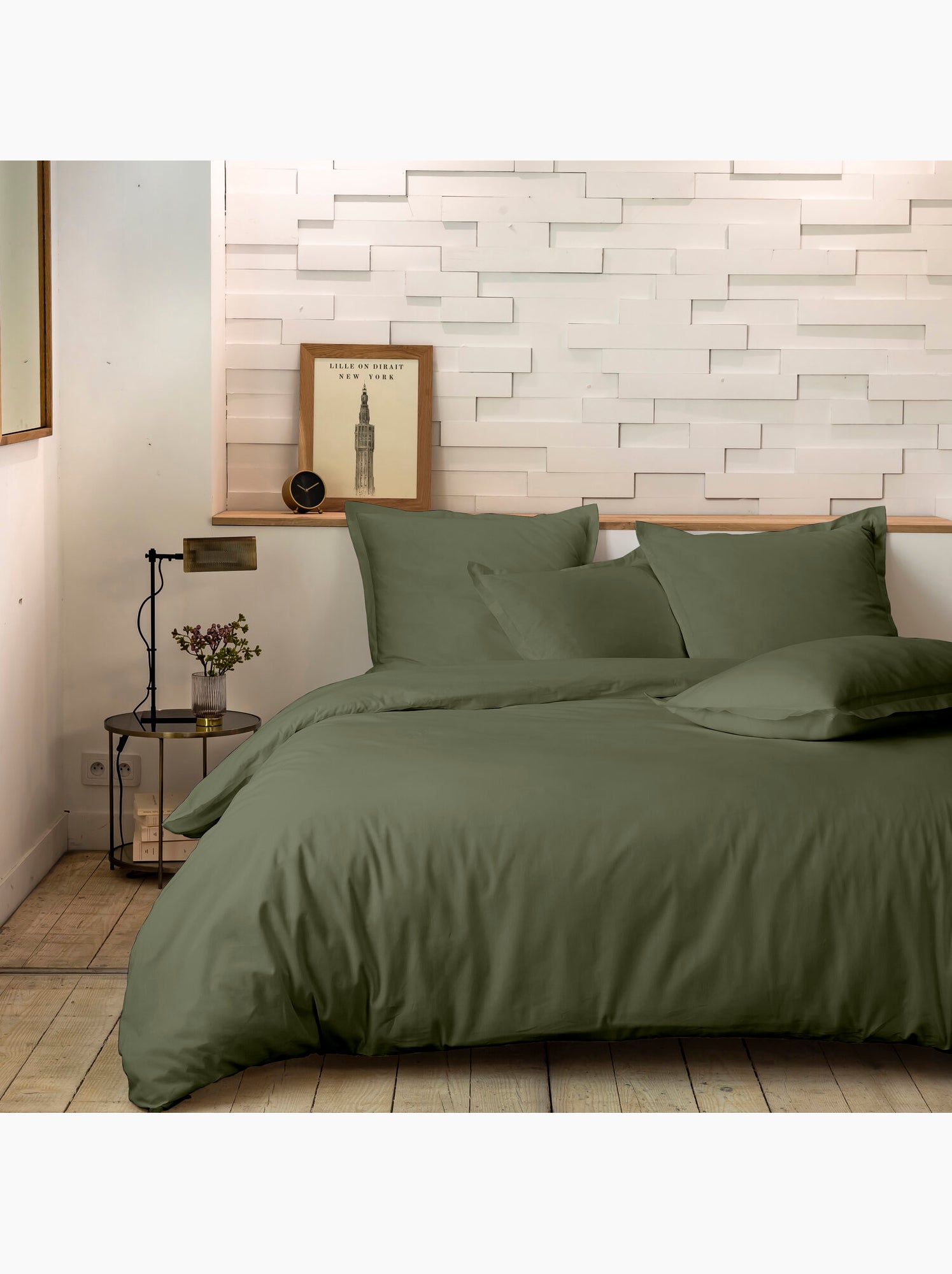 Parure de lit 240x220 cm percale de coton unie - mura - Kaki